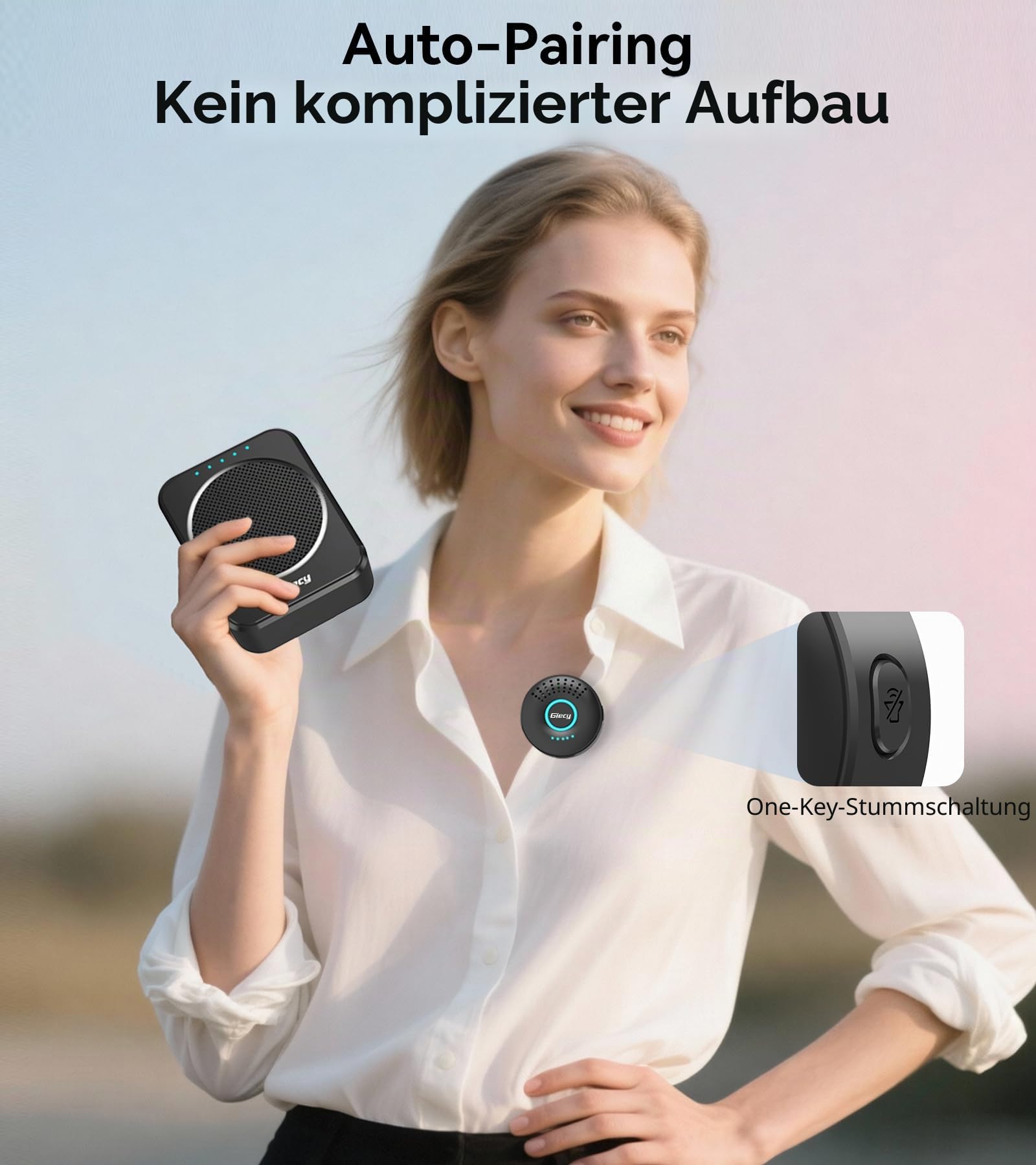 Sprachverstärker mit Kabellosem Lavalier-Mikrofon Tragbar, DSP Anti-Feedback, 2800mAh Akku, PA-System für Lehrer, Führungen, Präsentationen, Outdoor
