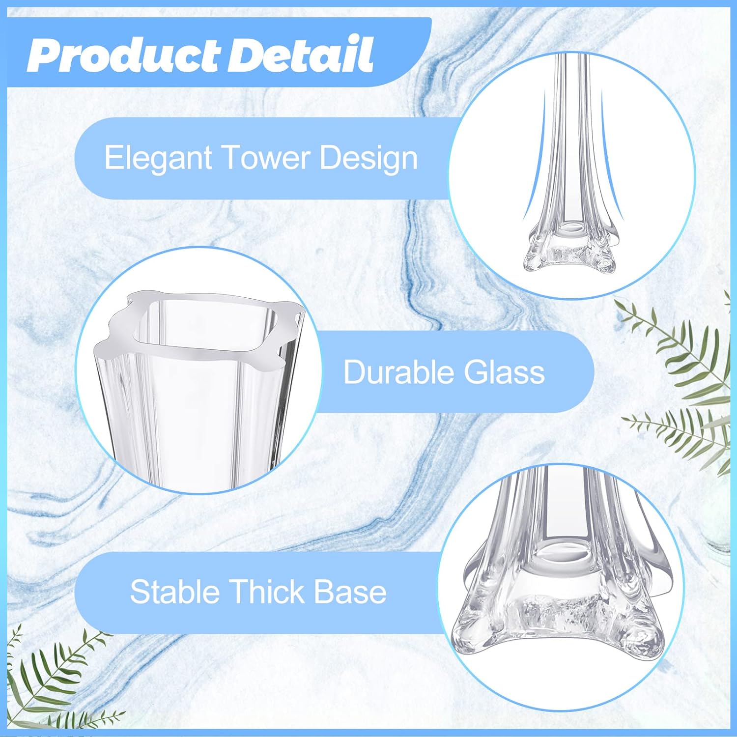 Roshtia 12 Pcs Eiffel Tower Vase Bulk 16 Inch Flute Vases Tall Glass Long Skinny Base Glass for Wedding Centerpiece Flowers Home Table Decorations Formal Dinners (Clear)