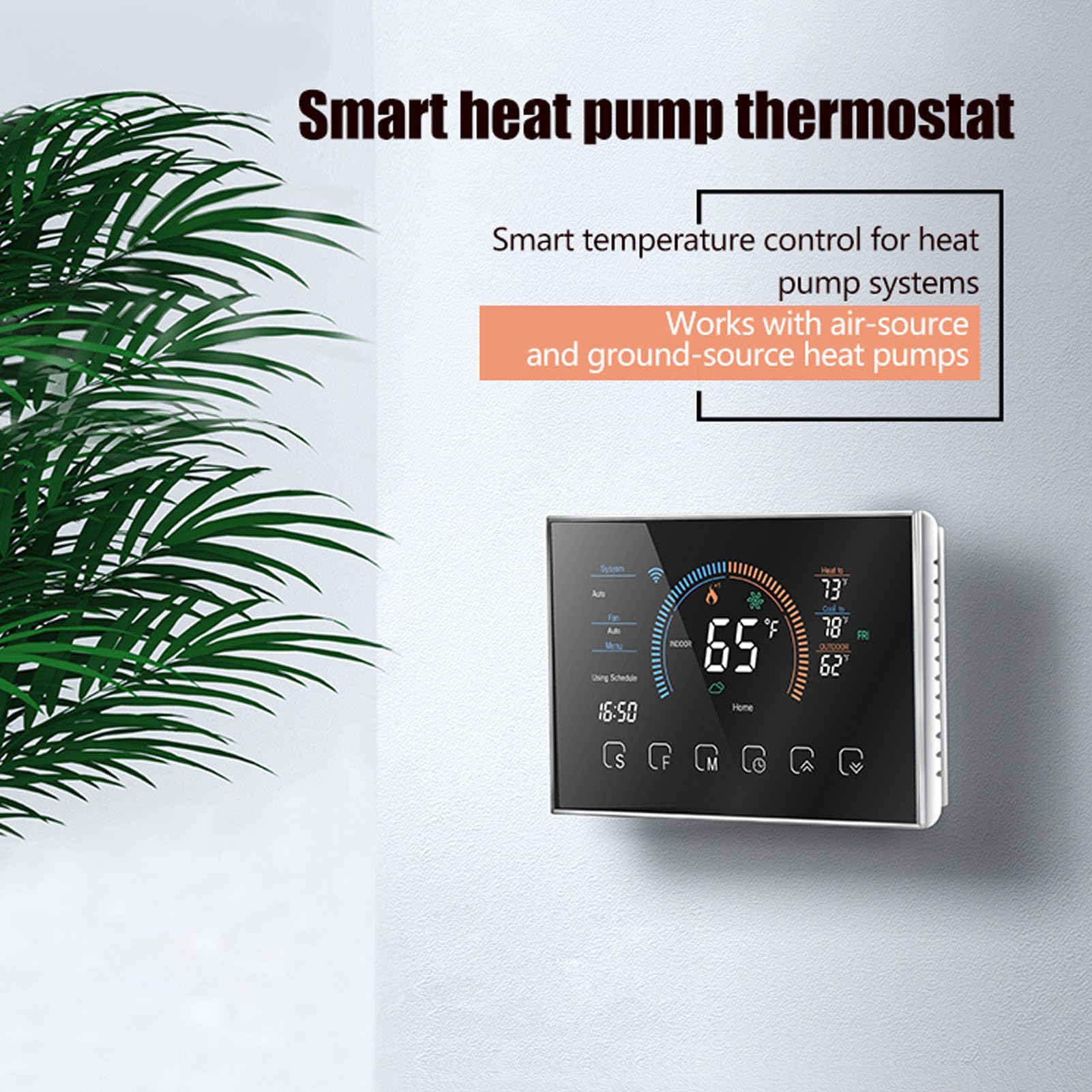 Termostato Intelligente per Pompa di Calore, Controllo Termostato modalità Riscaldamento Automatico con Adattatore Cavo C per la Casa (BLACK)