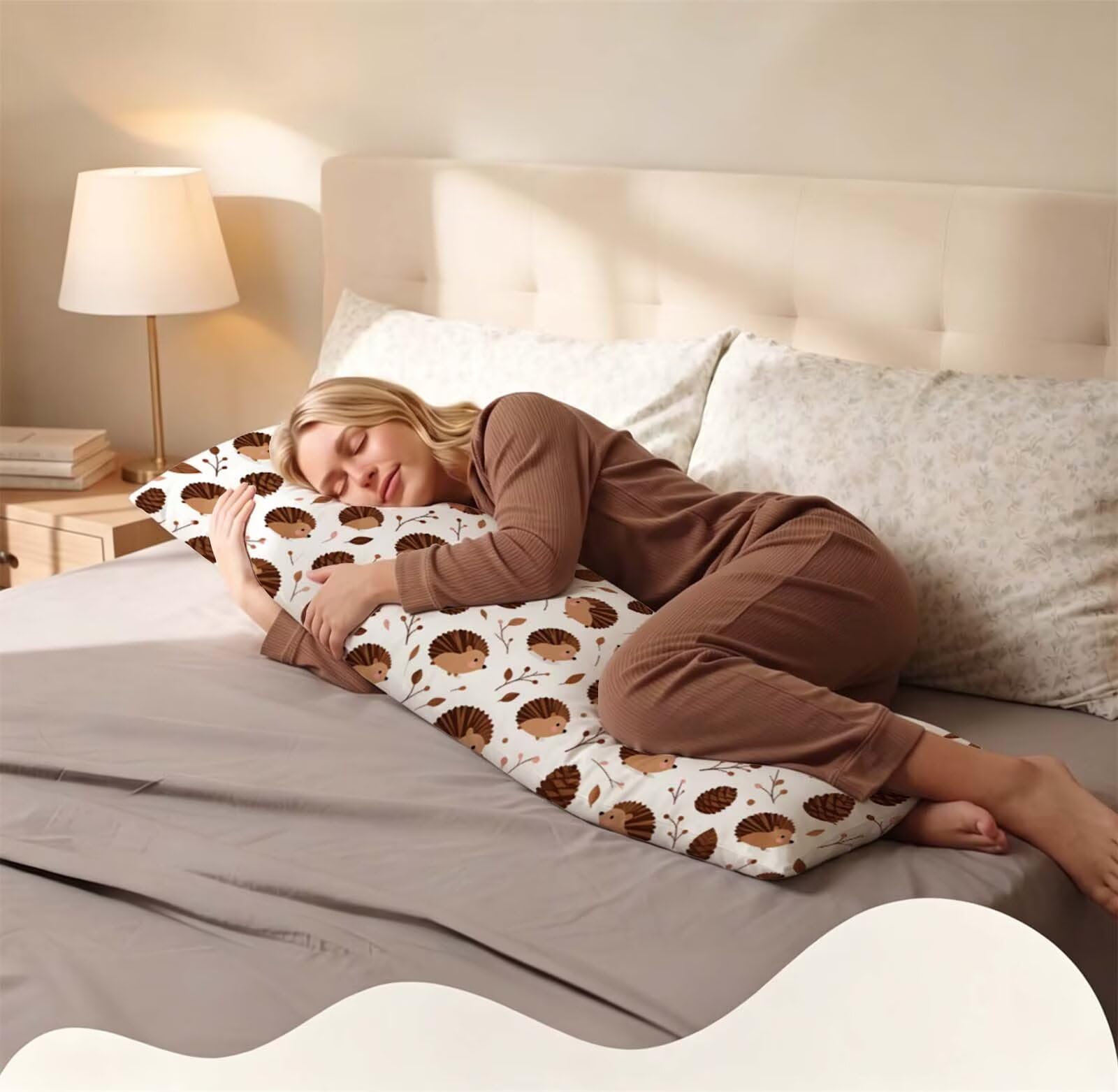 Fodera Cuscino 55 x 160 cm, Marrone-2 Velluto Copricuscini Letto, | con Invisibile Cerniera, Morbida e Traspirante, per biancheria da letto, divano, hotel, chi dorme sul fianco Riccio j-63