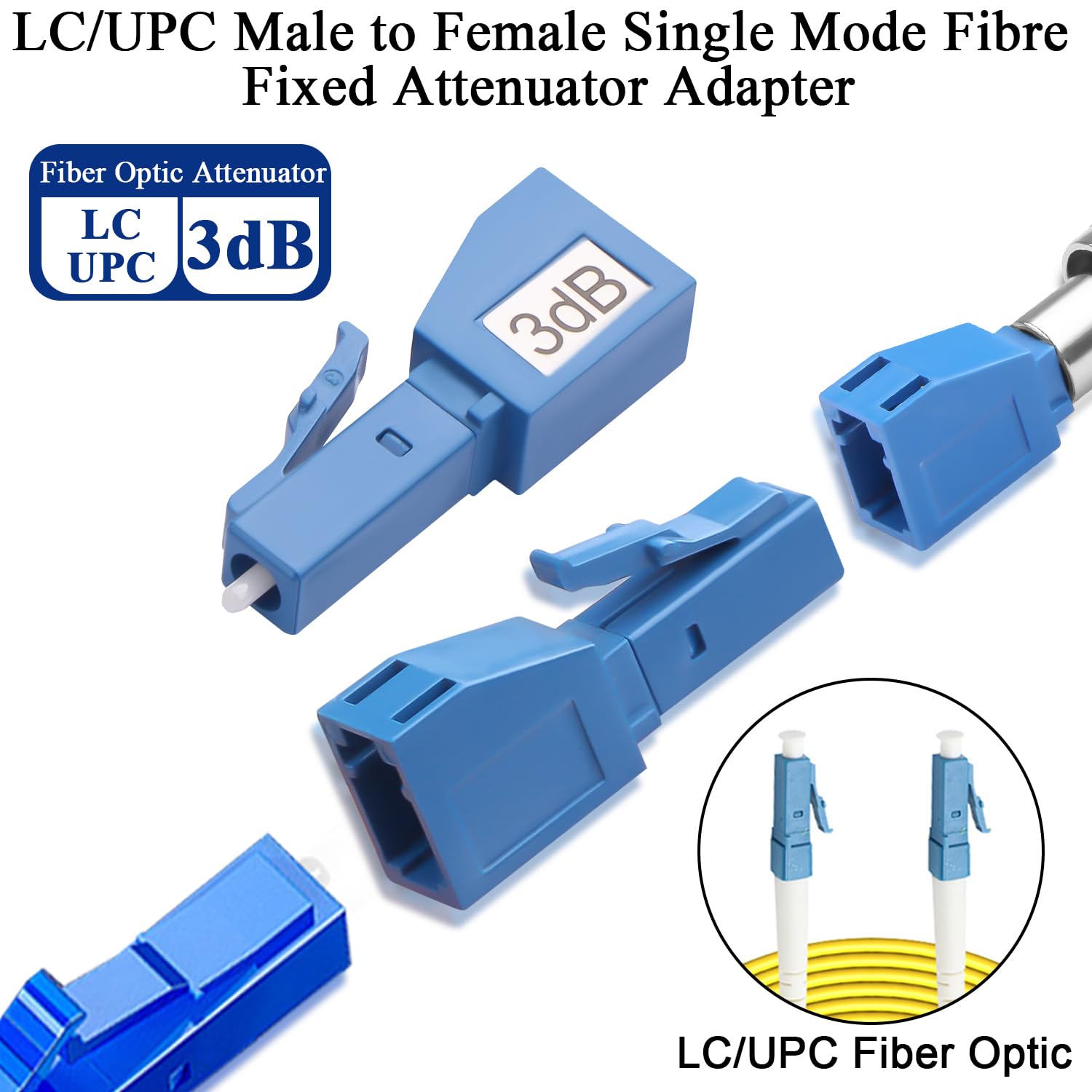 QIANRENON 5dB LC Singola modalità Fibra Ottica Attenuatore Fisso LC/UPC Maschio a Femmina Attenuatore Ottico Fisso Adattatore Lc-UPC Fixed Attenuator Valore di Attenuazione 5dB±0,5 per reti in fibra