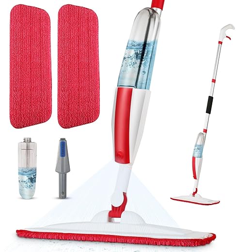 Mops for Floor Cleaning Wet Spray Mop with a Refillable Spray Bottle and 2 Washable Microfiber Pads Home or Commercial Use Dry Wet Flat Mop for Hardwood Laminate Wood Ceramic