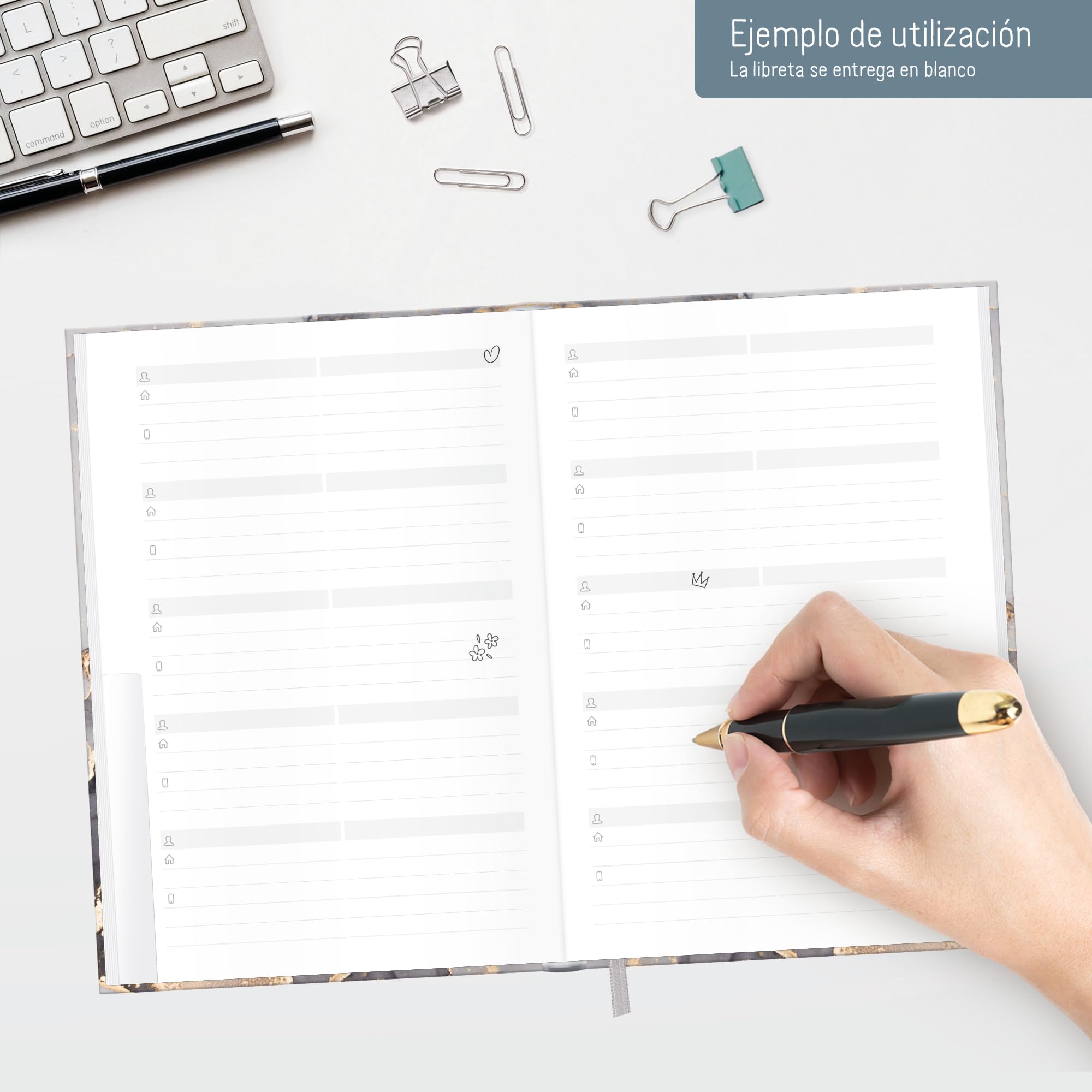 paper&you® Agenda A5 con índice A-Z [Mármol gris] para contactos, cumpleaños y contraseñas - sostenible & respetuosa con el clima
