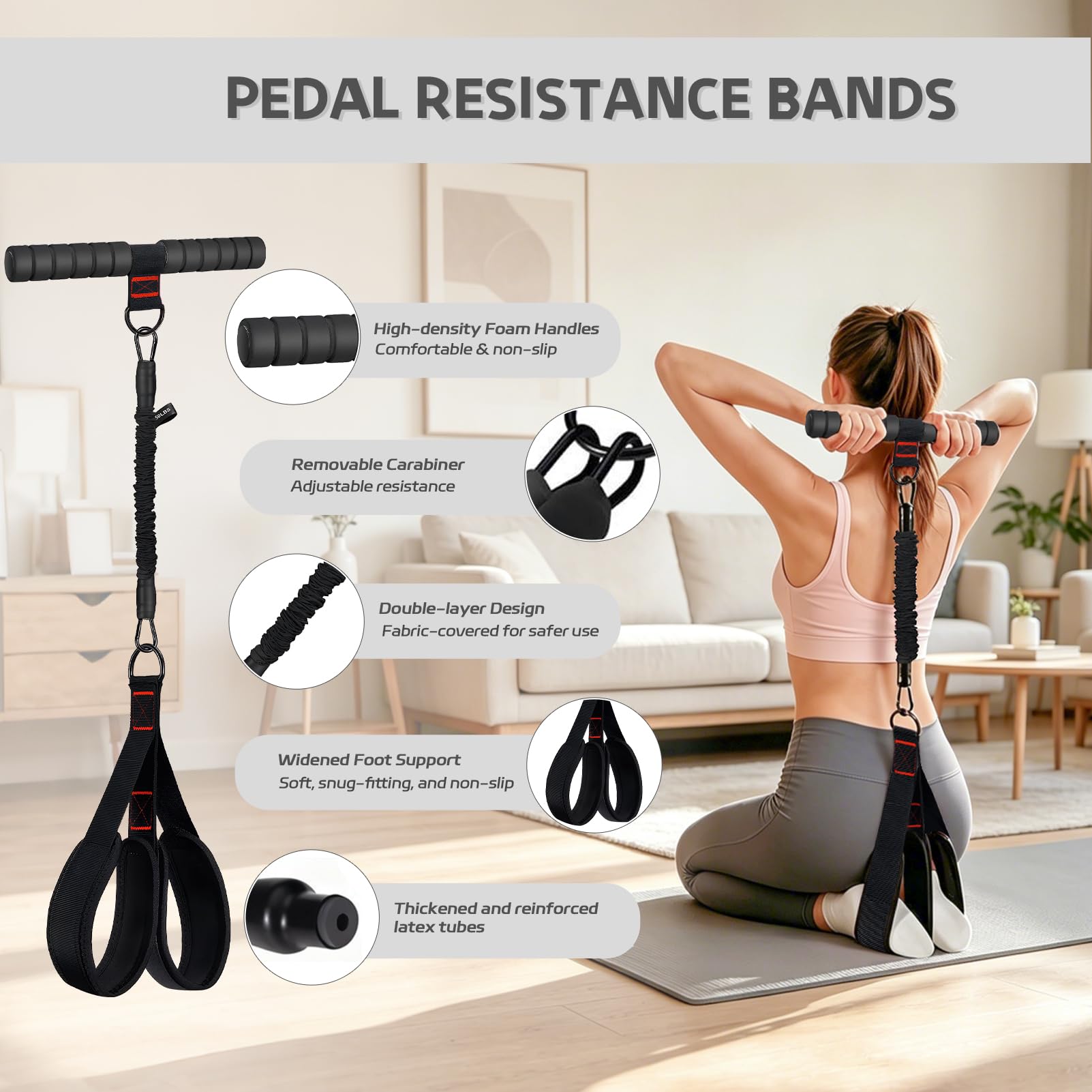 Kit Elastici Fitness,Elastico per Esercizi con Pedale,Sit-Up Attrezzo per Addominali, Cavigliere Palestra, Elastici Palestra a Forma di 8, Attrezzi Palestra Casa per Allenamento Completo e di Forza