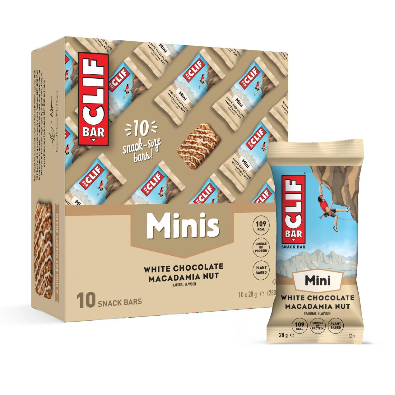CLIF BAR Minis | Snack Bar | White Chocolate Macadamia Nut | 4g Plant Based Protein | On-the-Go Snack Sized Bars | 10 x 28 g