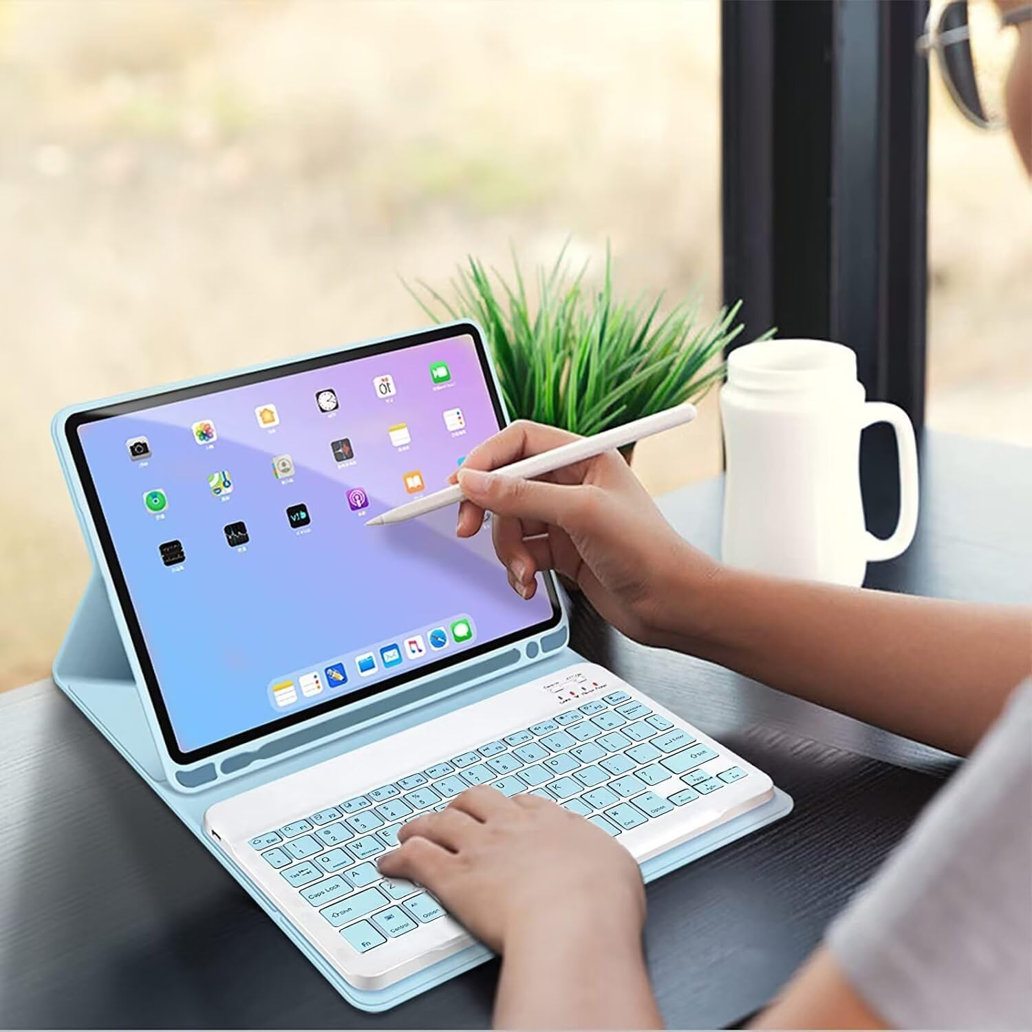 Keyboard case with Mouse for iPad Pro 13 inch （2024），7th Generation Ultra Thin Bluetooth Keyboard Built-in Pencil Holder Magnetic Detachable Wireless Keyboard，MintGreen
