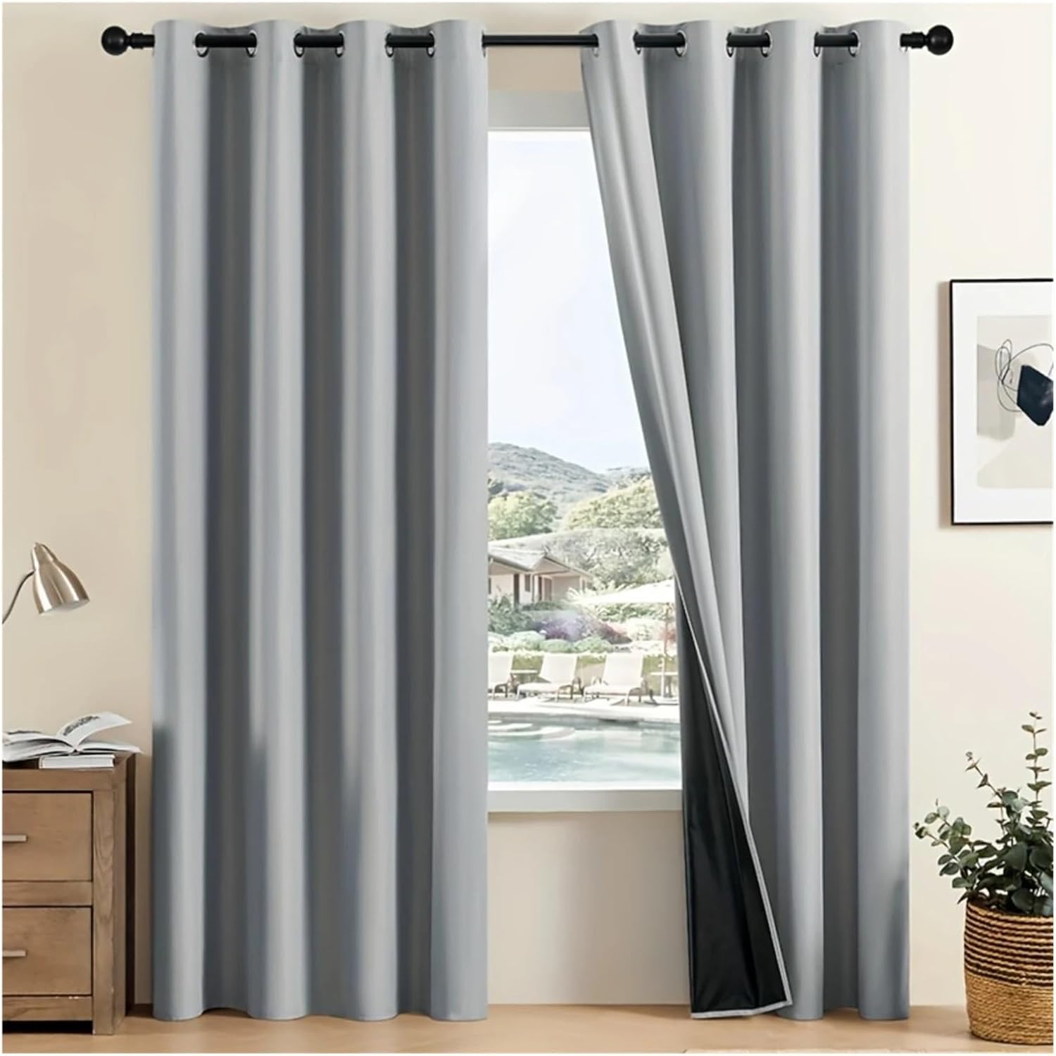 Solid Blackout Curtains for Bedroom 1piece Minimalist Solid Color Blackout Curtain with Heat Insulation Curtains for Living Room(91X160CM)