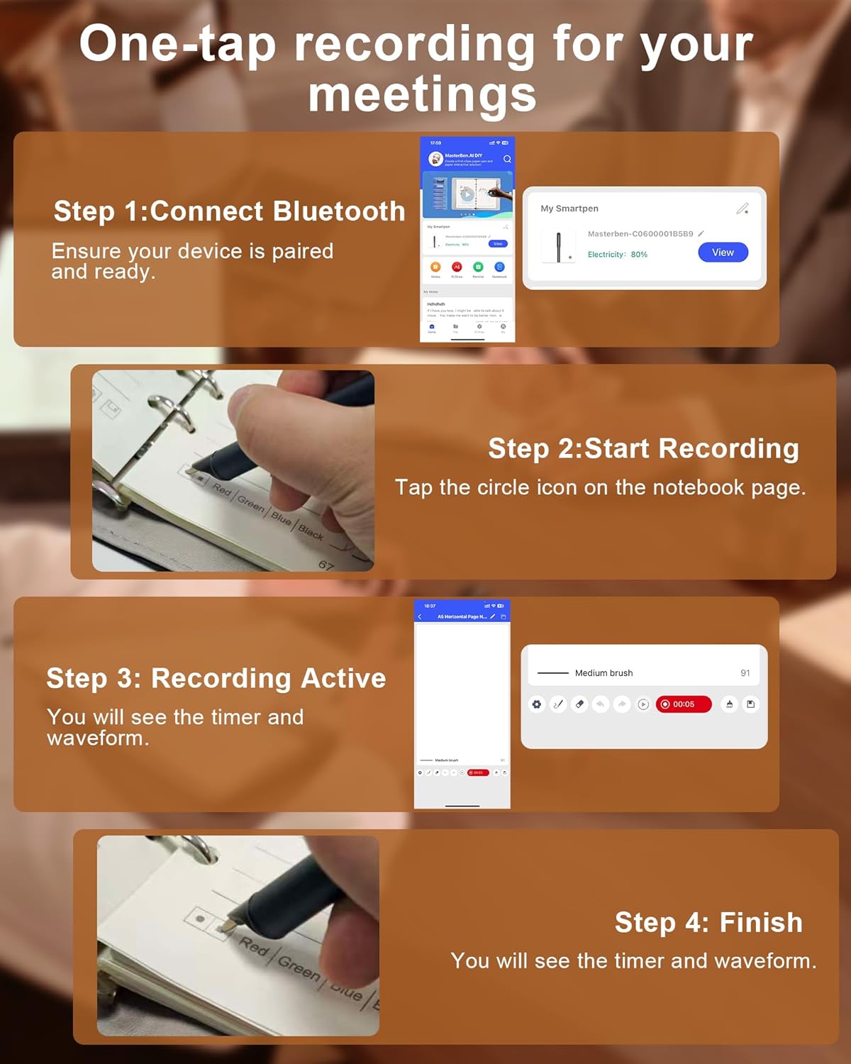 Smart Sync Pen for Note Taking, Digital Notebook with Pen, Enables Synchronized Handwriting, Ocr to Text, Offline Storage, Audio Recording and Note Sharing, Compatible with IOS and Android