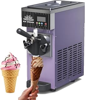 Commercial Ice Cream Maker,4-5L/H Yield,450W Countertop Soft Serve Machine with LCD Panel Puffing Shortage Alarm,Yogurt Maker for Restaurant Snack Bar, 3.5L Capacity Purple