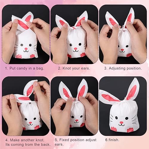 Miniatura 3 de 100 bolsas de golosinas de Pascua, bolsas de plástico para dulces de galletas de 5.11/9.05 pulgadas con 100 lazos dorados, bolsas transparentes de