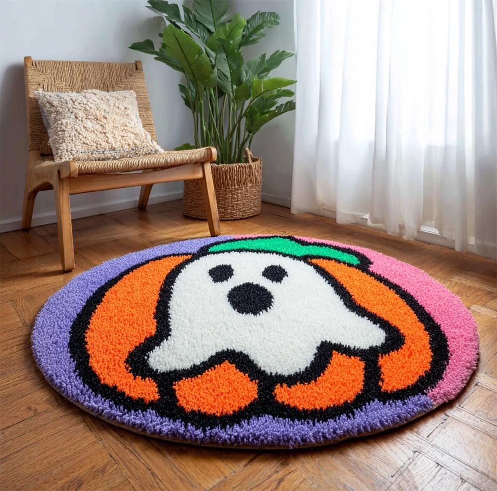 kitphoenix Circular Latch Hook Rug Kit Halloween Ghost Pumpkin