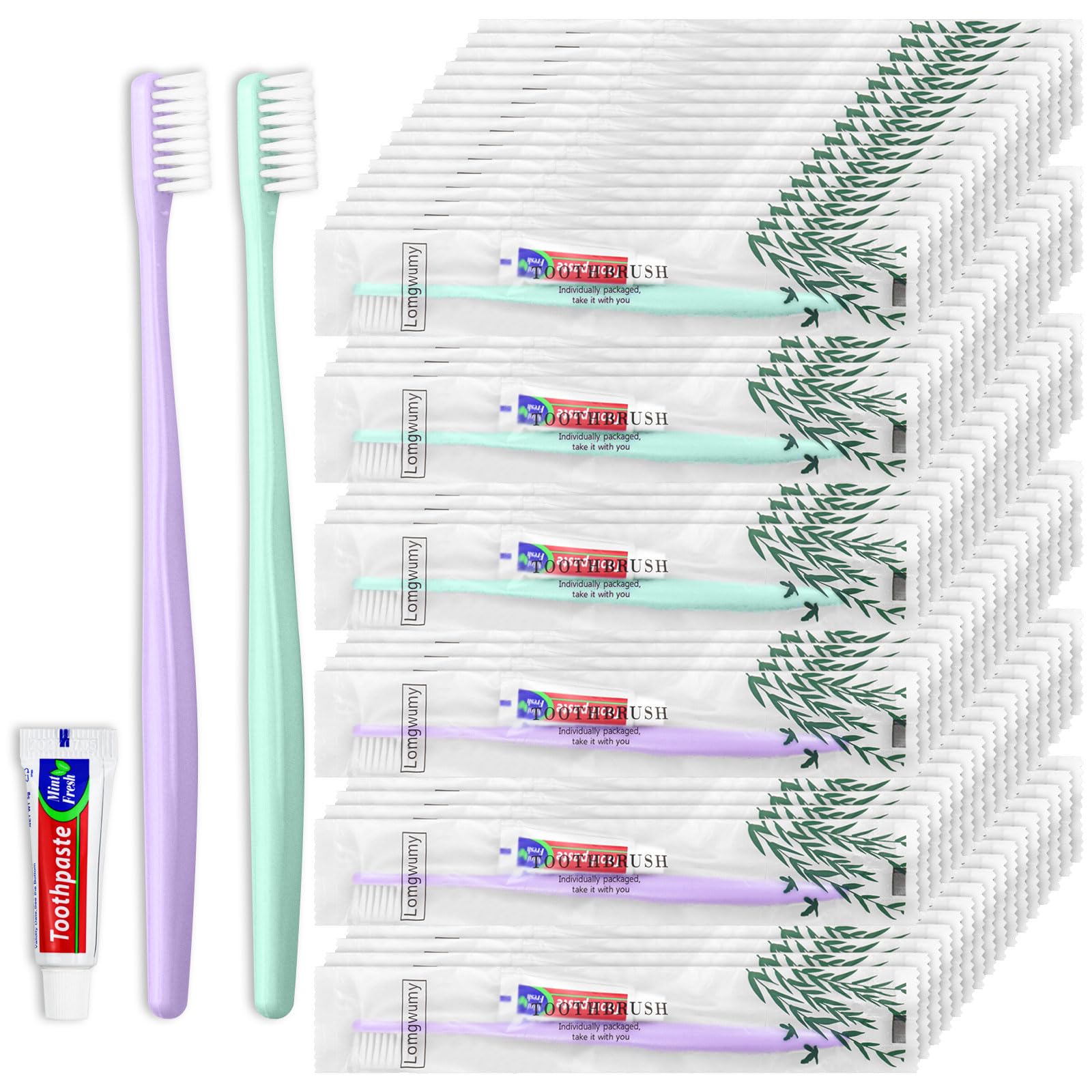 Spazzolino monouso, Hotel Toothrush, Spazzolino monouso e dentifricio, confezionato singolarmente, 2 colori, delicato e pratico, adatto per hotel, casa, campeggio, viaggi (200)