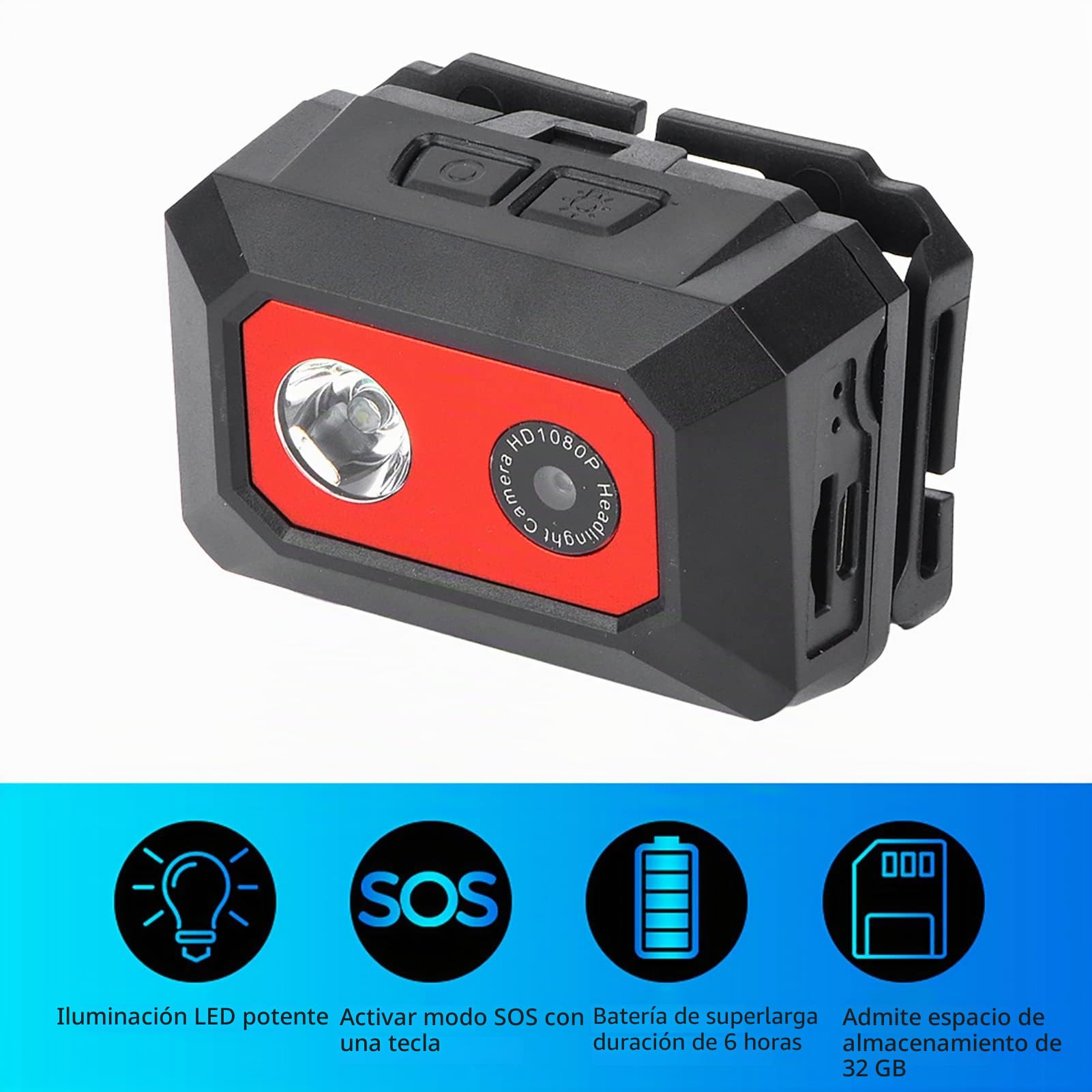 Annadue Mini Cámara de Acción Visión Nocturna Montada en la Cabeza 1080P Videocámara de Video con Linterna Frontal con Diadema Elástica Cámara HD para Deportes Al Aire Libre Videocámara de Viaje