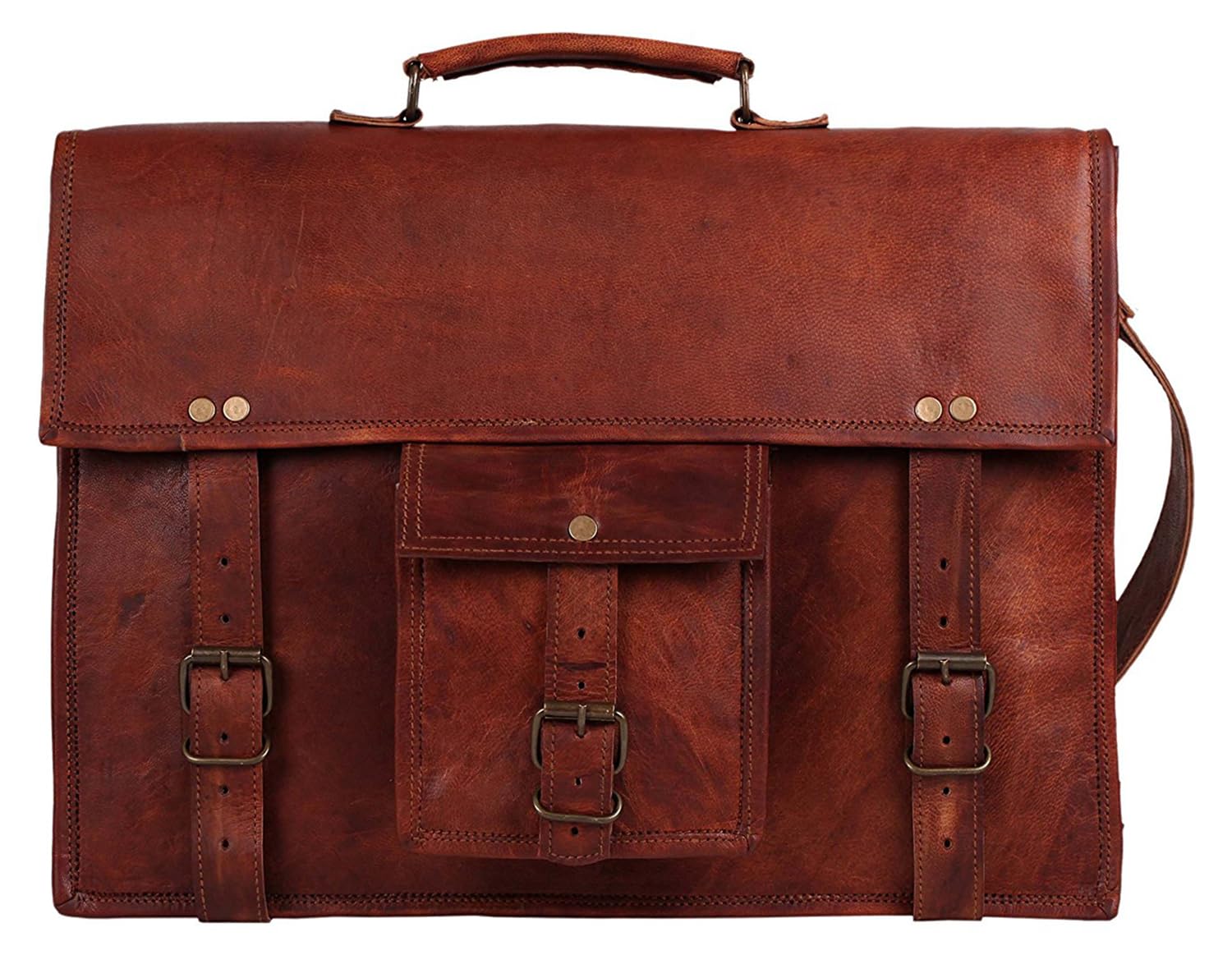 RUSTIC TOWNLeather Messenger Bag for Men - 14" Full Grain Leather Laptop Briefcase - Vintage Computer Satchel Travel Crossbody Bag for Office & Work