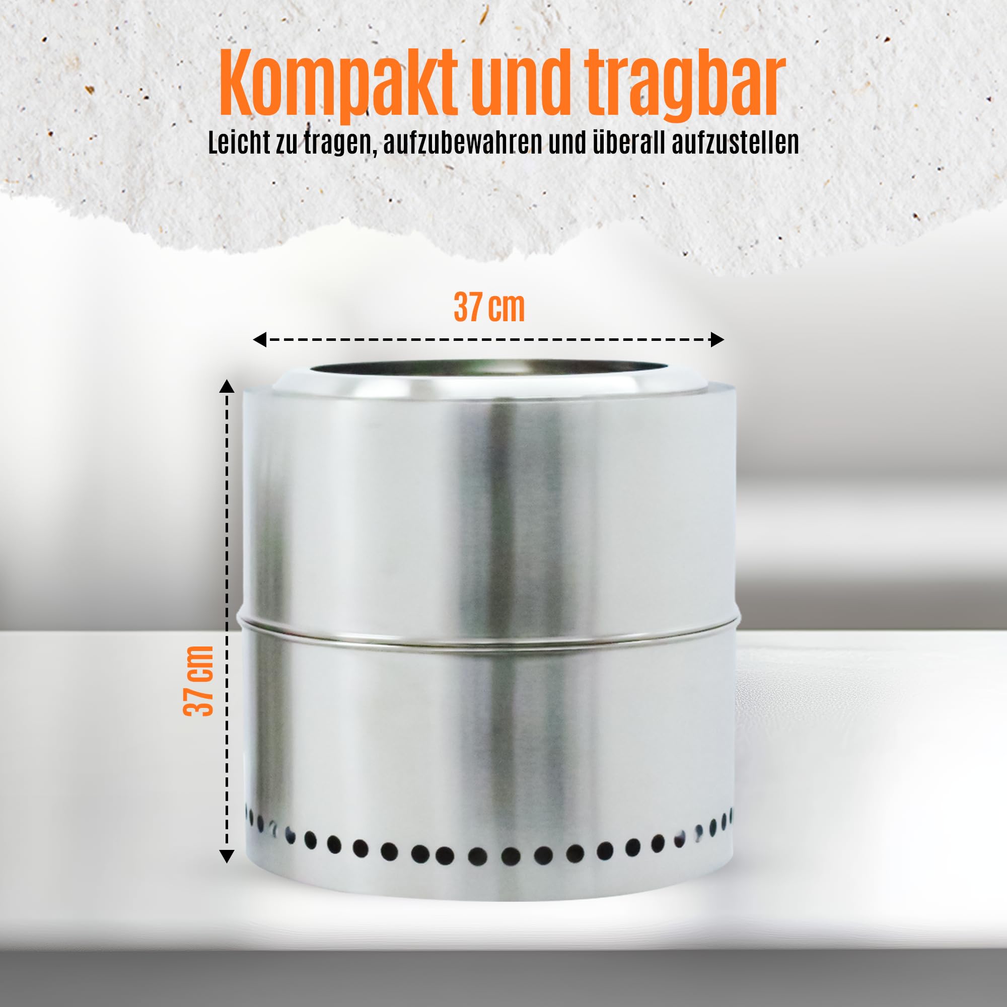 Feuerstelle, Feuerkorb, Feuertonne, Ø 37 cm, Deko für Garten,Terrasse und Balkon,Für Pellets/Holz, Edelstahl rauchfreier Camping-Tischkocher für die Vorstadt,Silber