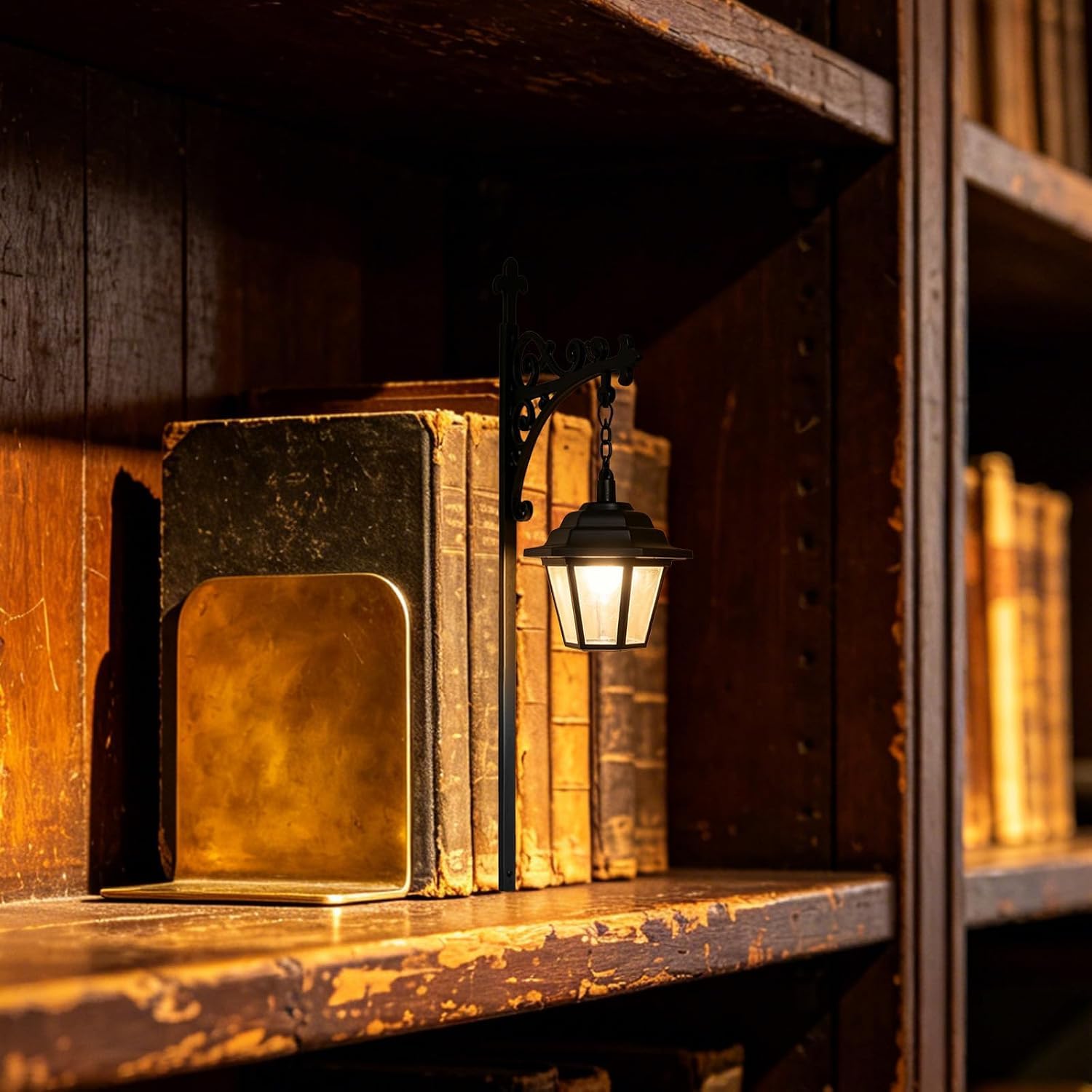 Vintage Library Lantern-Decorative Bookshelf Lighting, Miniature Hanging Shelf Lamp, Warm LED Nightlight, Insertable Shelf Bookcase Light, Reading Nook Literary Decor Gift for Book Lovers (A-1pc)