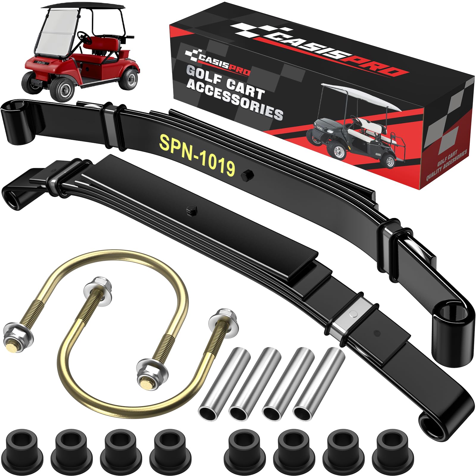 CASISPRO Heavy Duty Golf Cart Rear 4-Leaf Spring Kit for Club Car DS 1982-UP, Club Car Rear Leaf Spring Kit with Bushings & Sleeves, OEM# 102006501