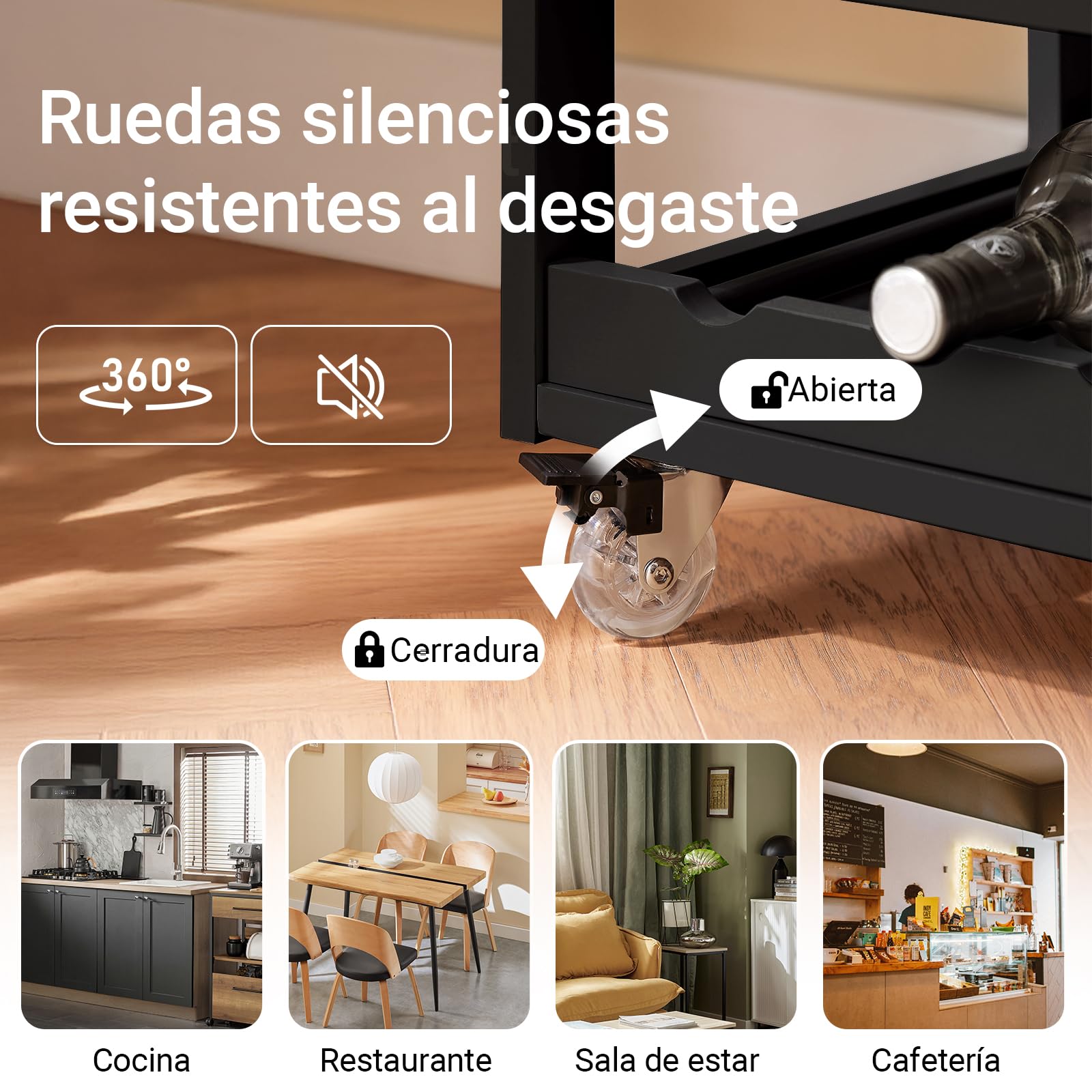 SoBuy Carrito Auxiliar de Cocina, Frenos & botellero 9 Botellas, 67x86x38cm