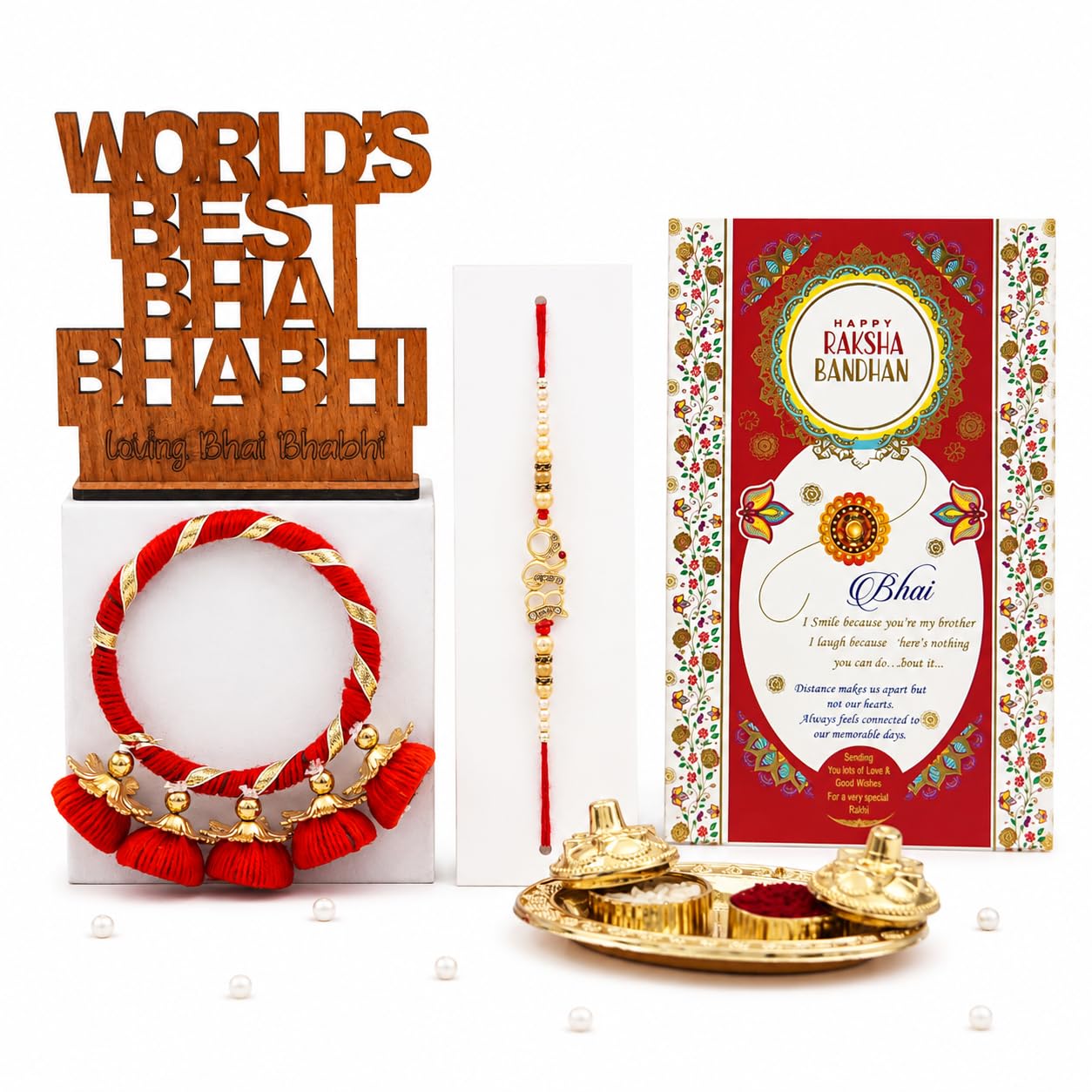 pride store Bhaiya Bhabhi Rakhi Gift Set with Designer Rakhi, Traditional Lumba, Raksha Bandhan Greeting Card & Pooja Thali | Premium Rakhi Combo Gift for Brother & Bhabhi (Bhaiya Bhabhi Rakhi Set With Showpiece)-picture-22