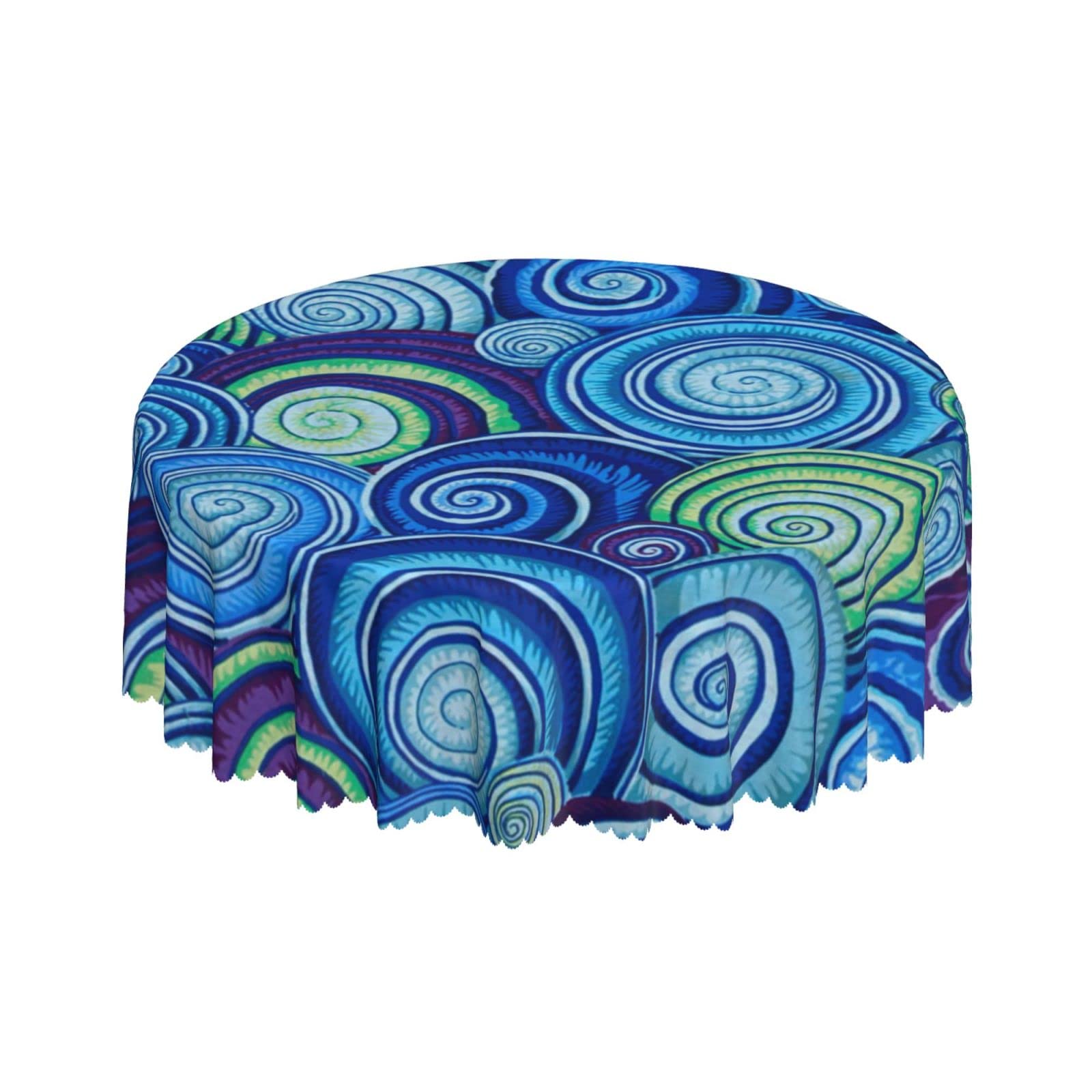 Lsjuee Abstract Spiral Shell Blue Round Tablecloth 60 Inch Printed Washable Tablecloth for Dining Party Holiday Fall Home Decorative