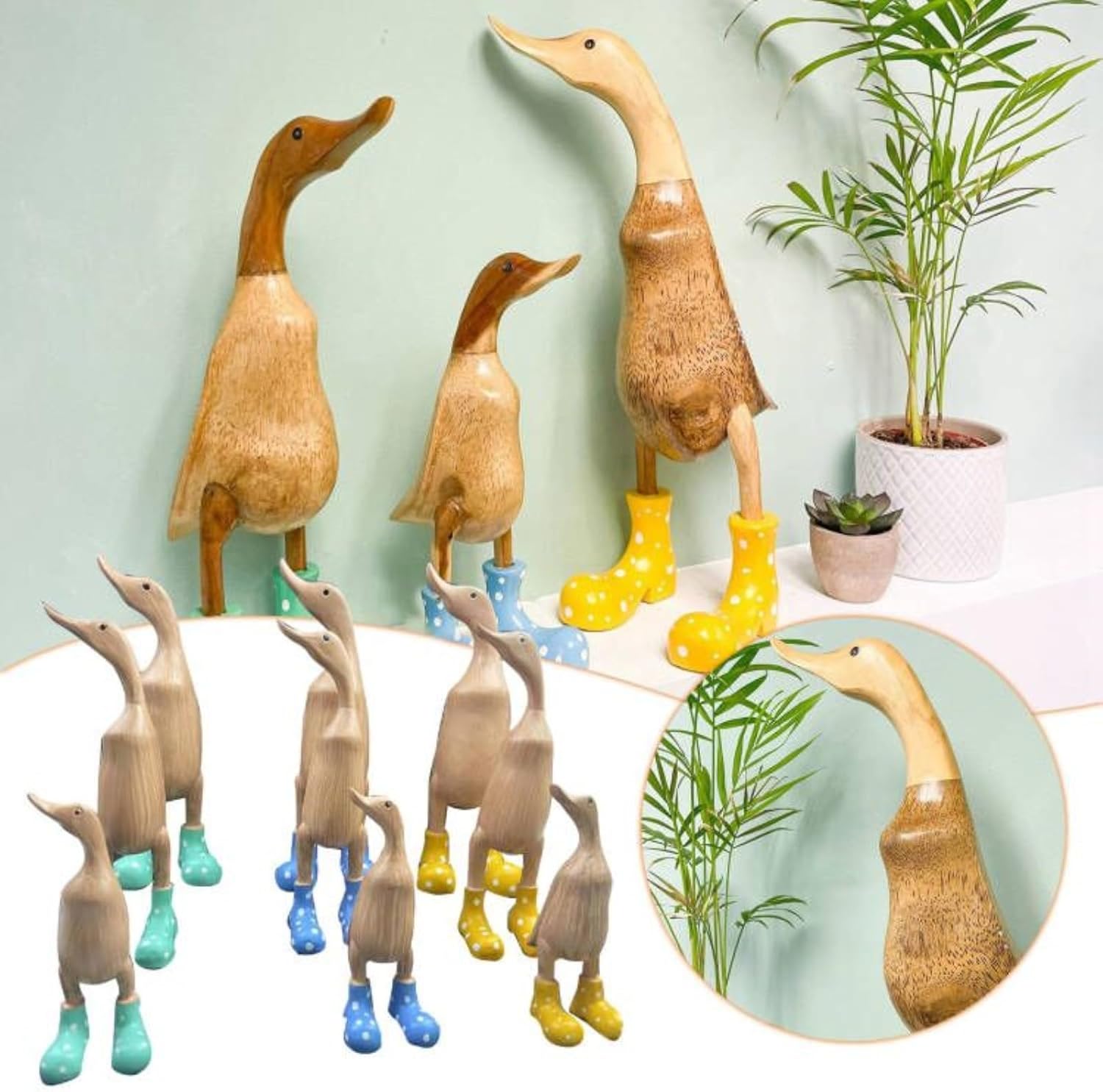 Cute Hand Painted Resin Duck Figurine with Brightly Colored Polka Dot Rain Boots Resin Ducks Figurine Funny Duck Sculpture for Home Office Patio Lawn Yard Ornaments (21.8CM, Yellow)