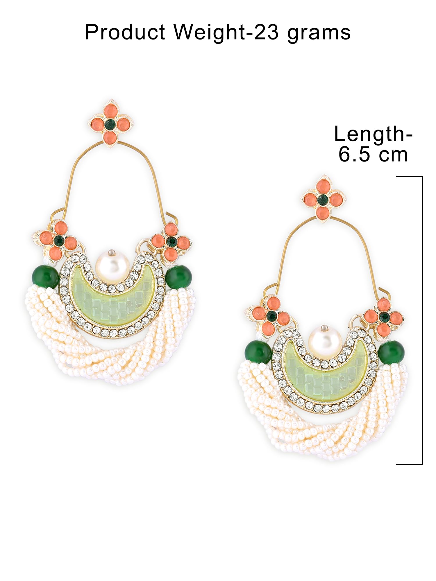 Peach Dazzling Stones Cresent Ethnic Dangle Earring