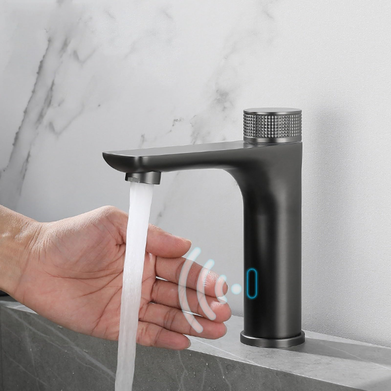ZQFHSX Touchless Infrared Bathroom Faucet Automatic Sensor Sink Tap with Temperature Control Modern Black Washbasin Mixer Water-Saving Technology for Smart Homes