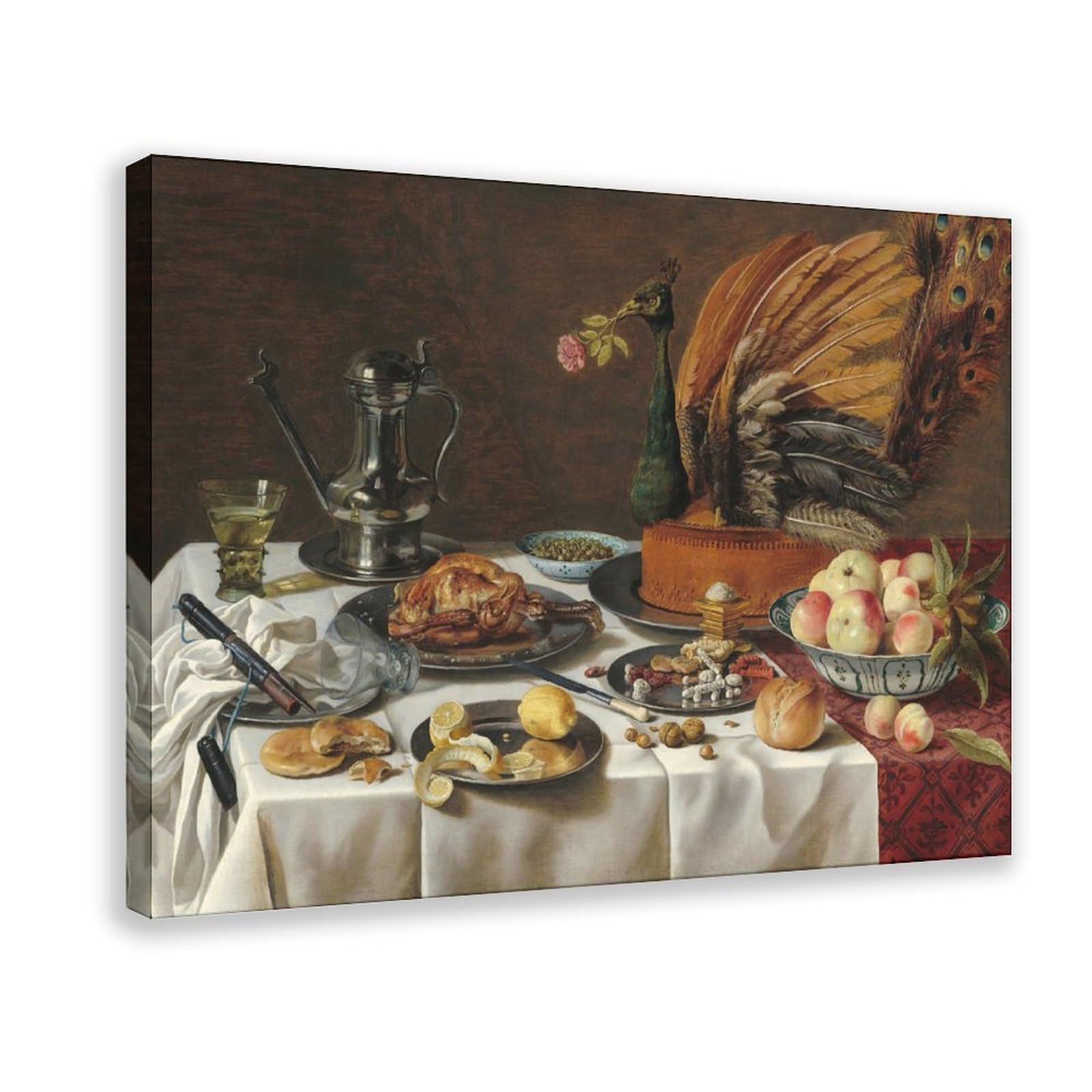 Dfjyjfgjj Pieter Claesz,Still Life With Peacock Pie Canvas Poster And Wall Art Picture Print Modern Family Bedroom Decor 12" L X 18" W