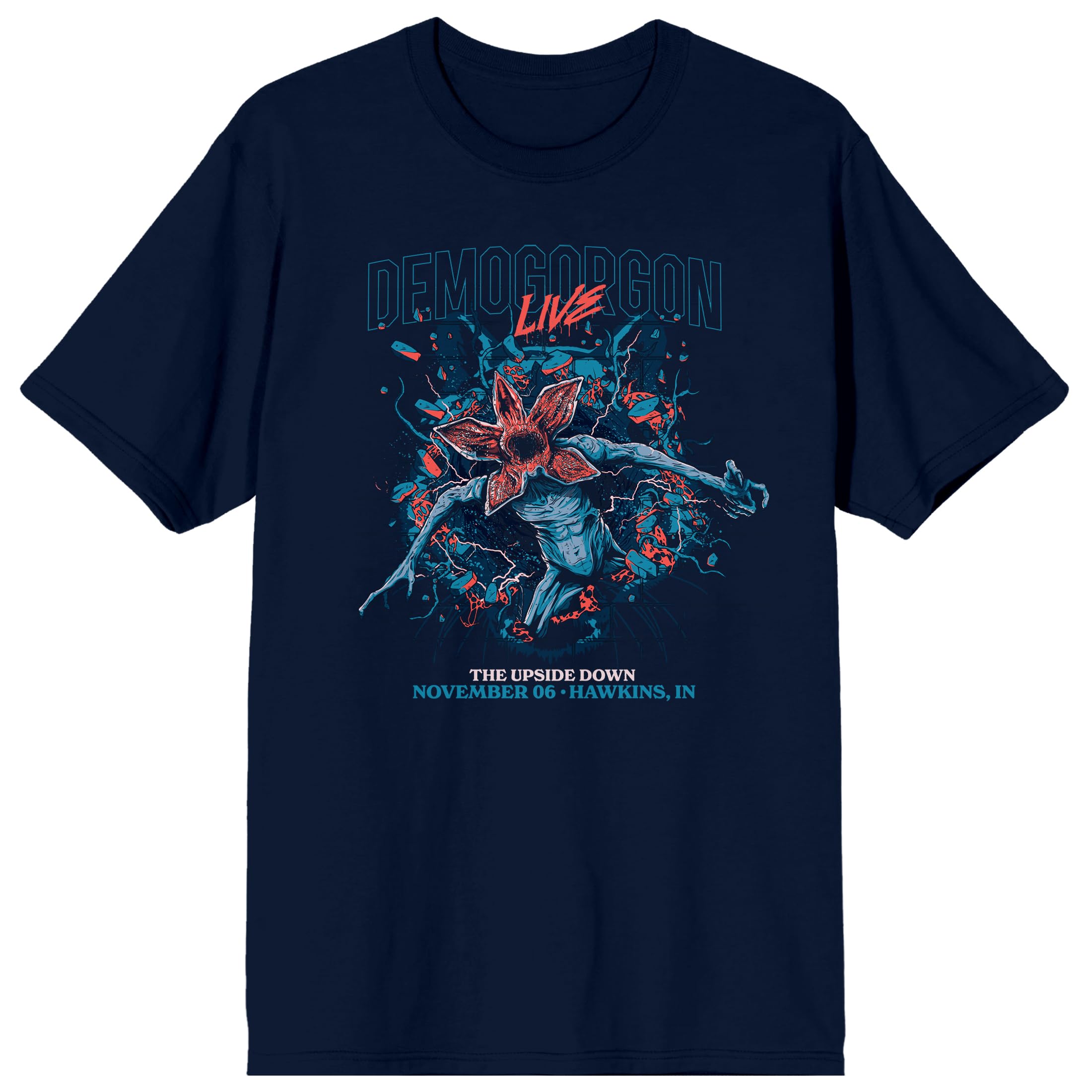 Stranger Things Demogorgon Live The Upside Down Men's Navy Crew Neck Short Sleeve T-Shirt