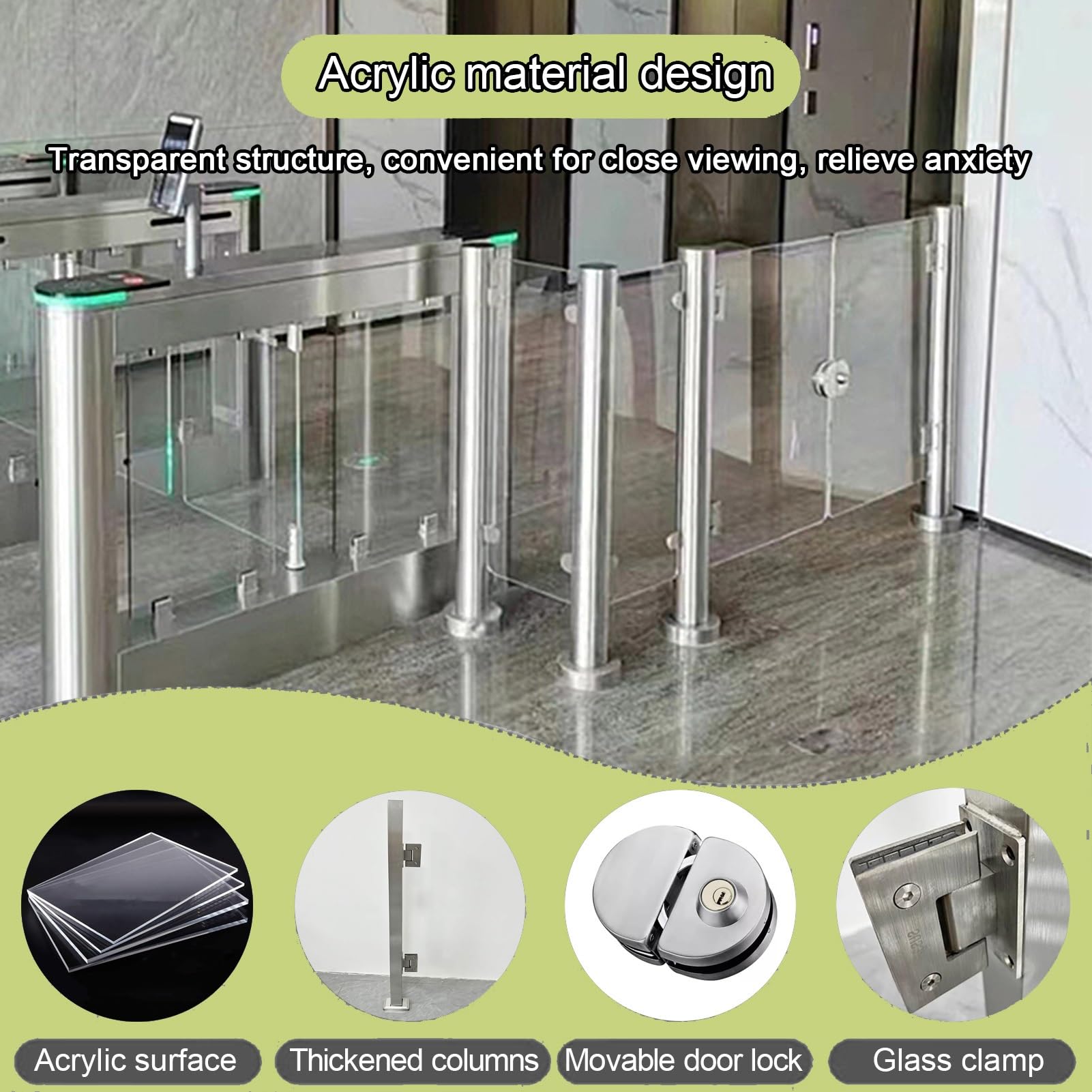 Puerta batiente metálica Industrial - Barrera de Seguridad acrílica de Empuje Manual para supermercados, oficinas y bibliotecas - Control de Acceso Duradero y Seguro (155