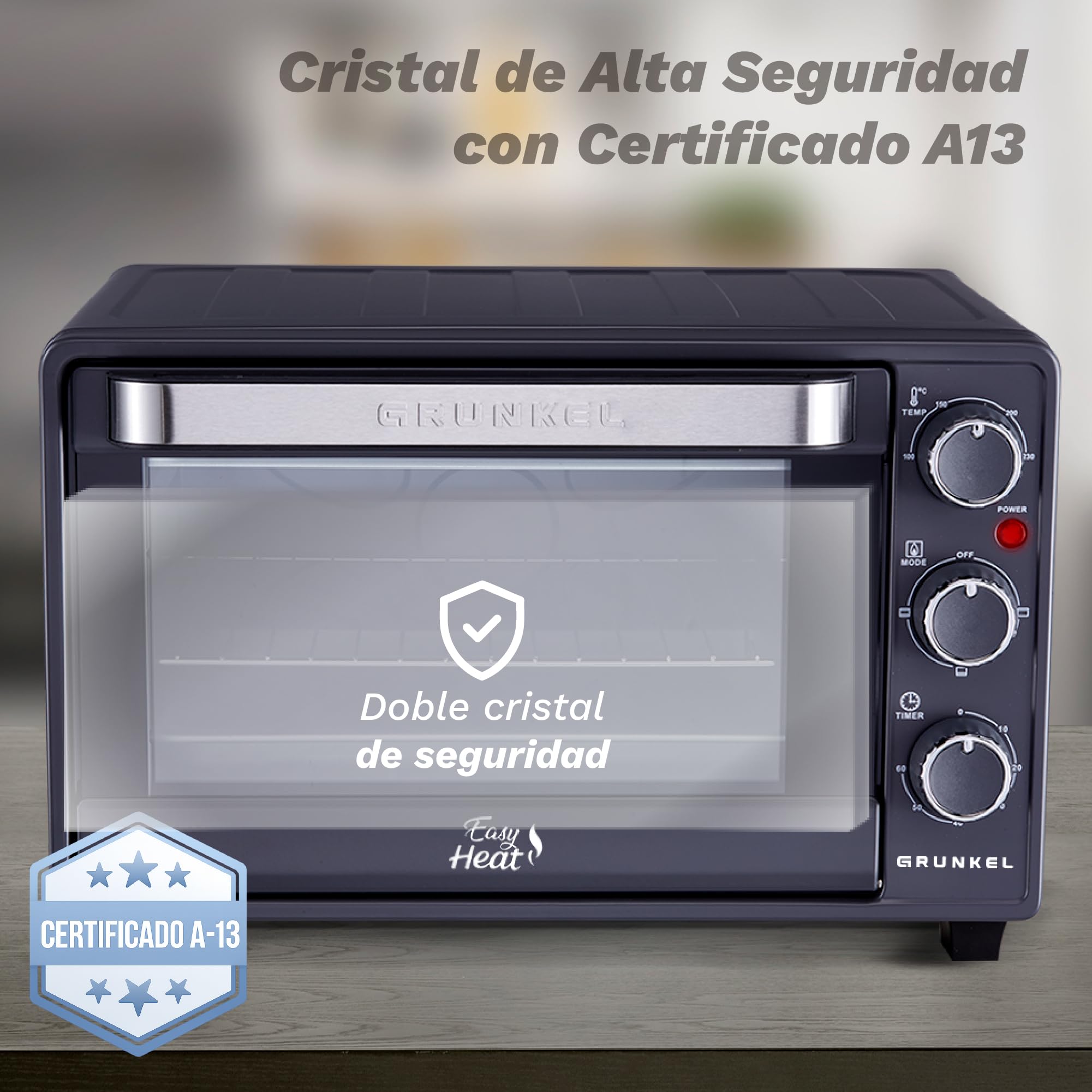 Grunkel Forno elettrico multifunzione da tavolo da 23 l, con 3 funzioni di calore e selettore di temperatura fino a 230 °C. Timer fino a 60 minuti - 1600 W