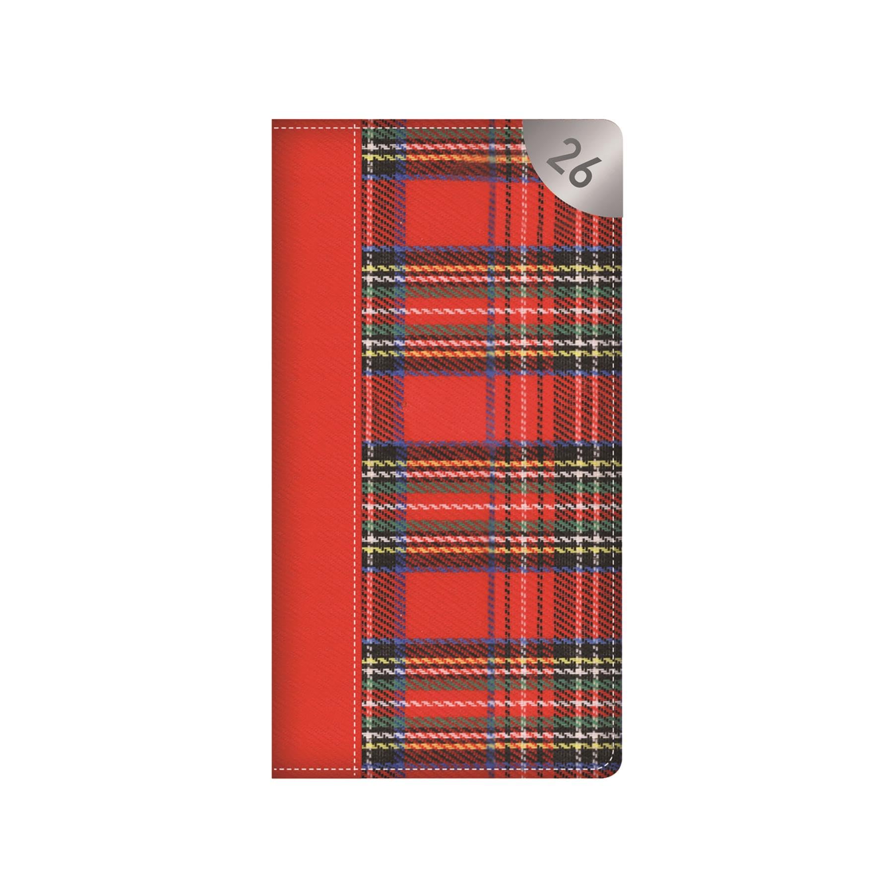 2026 Slim Pocket Diary Week to View - Red Tartan Cover Wallet Size Planner Work Study Travel Diary - Lightweight Compact Portable Organiser Notebook