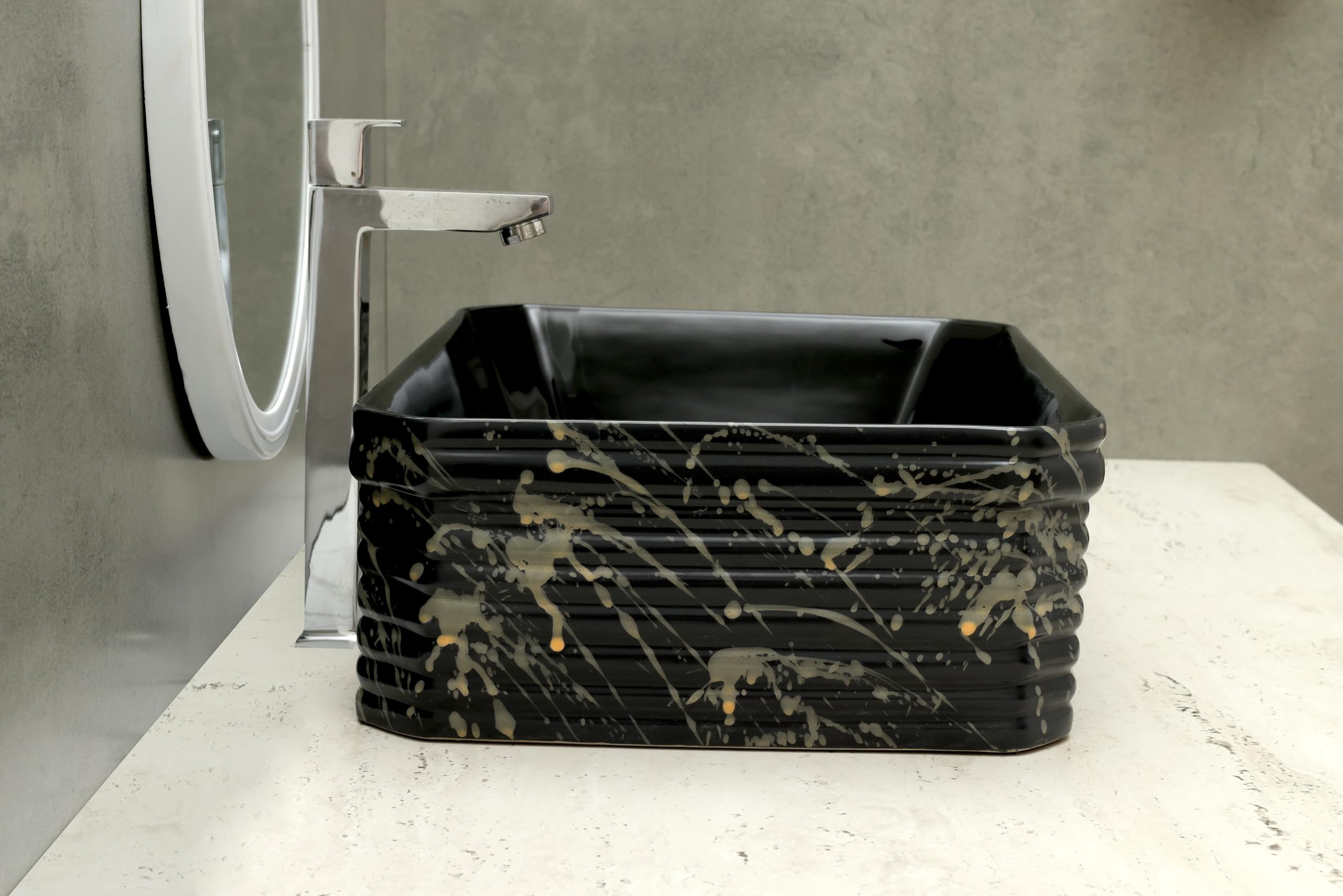 HISRE Table Top Wash Basin For Bathroom | Over Counter Top Wash Basin For Living Room | Washbasin Countertop | Tabletop Ceramic Bathroom Kitchen Sink (18 x 14 x 6 Inch) (Style - 1) AM3204, photo 3 of 4