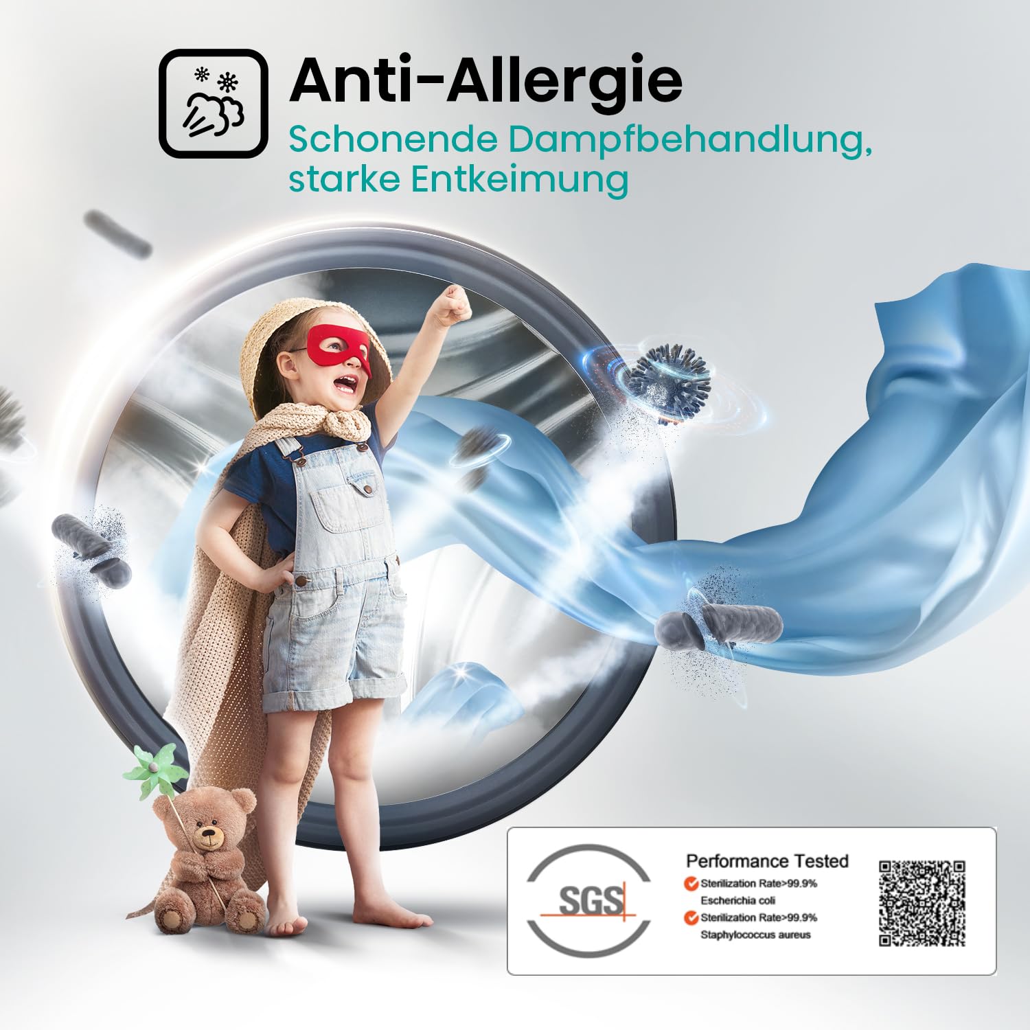 Hisense WFQA1014EVJM Waschmaschine mit Dampffunktion/10 kg/AquaStop /1400 U/min /15 Programme/Inverter PowerDrive Motor/Edelstahltrommel/Kindersicherung/Trommelreinigung/Weiß
