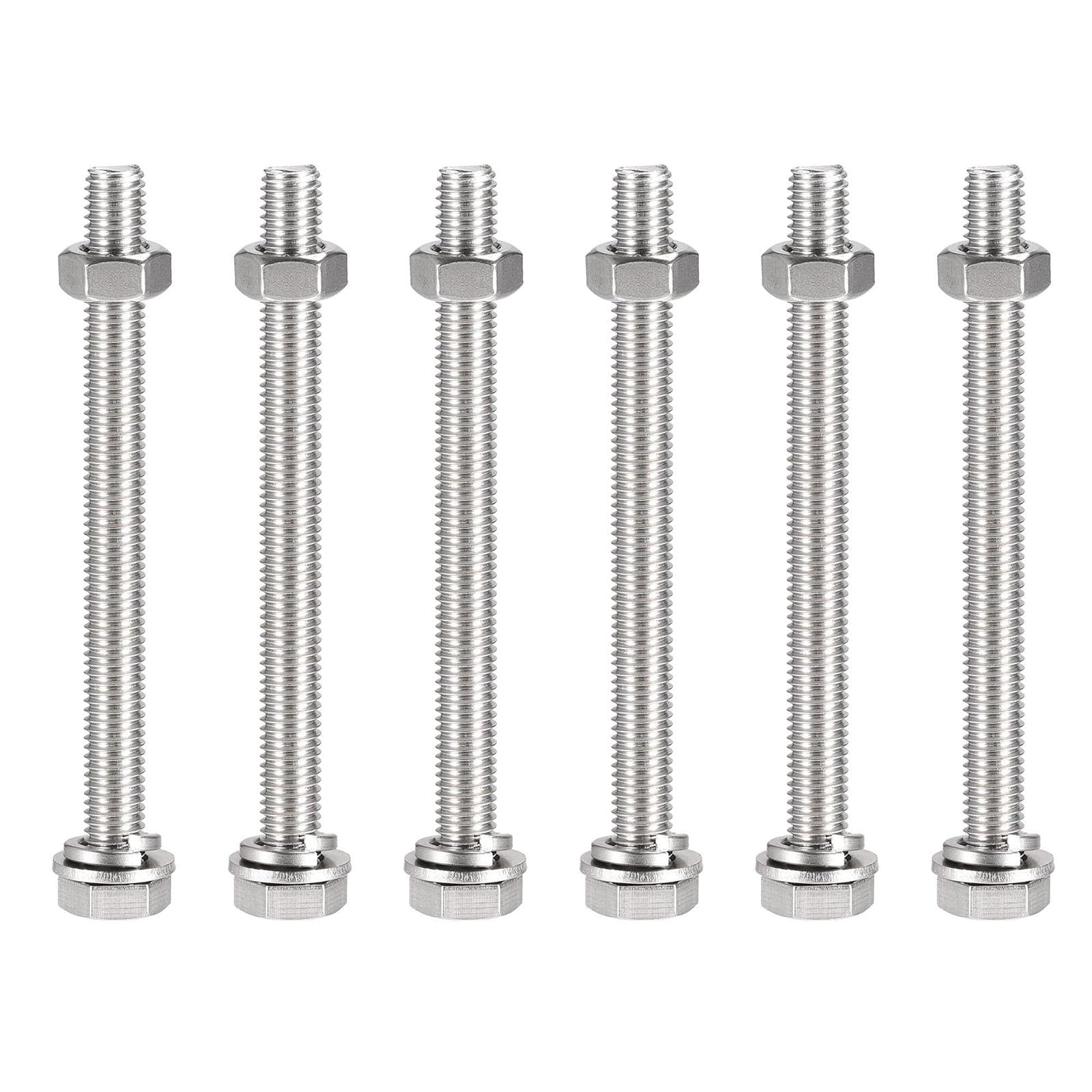TOP-VIGOR 6Pcs M10 x 120mm Hex Head Screws Bolts, Nuts, Flat & Lock Washers Kits