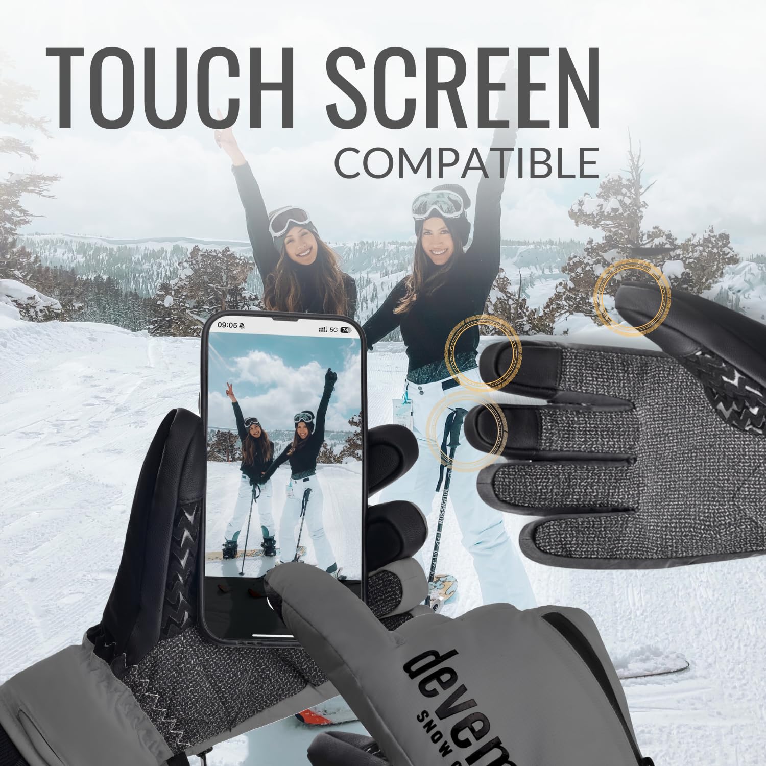 Devembr Skihandschuhe mit Handgelenkschutz Touchscreen Snowboardhandschuhe
