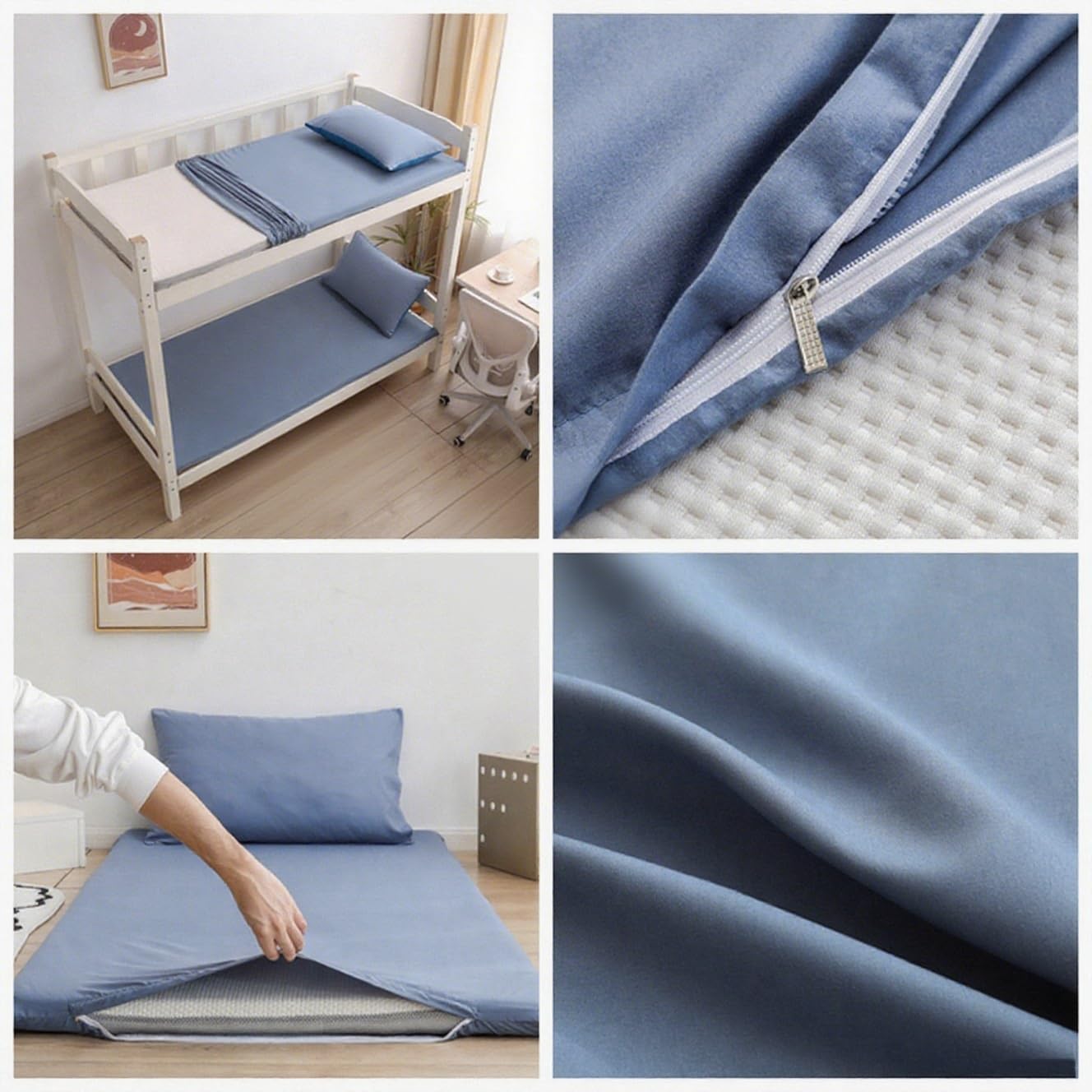 Floor Mattress Cover for Traditional Japanese Futon, Japanese Floor Mattress Futon Cover with Zipper, RV Mattress futon Slipcovers Guest Sleeping Mat Protector(Azul,120x200cm/47x78)