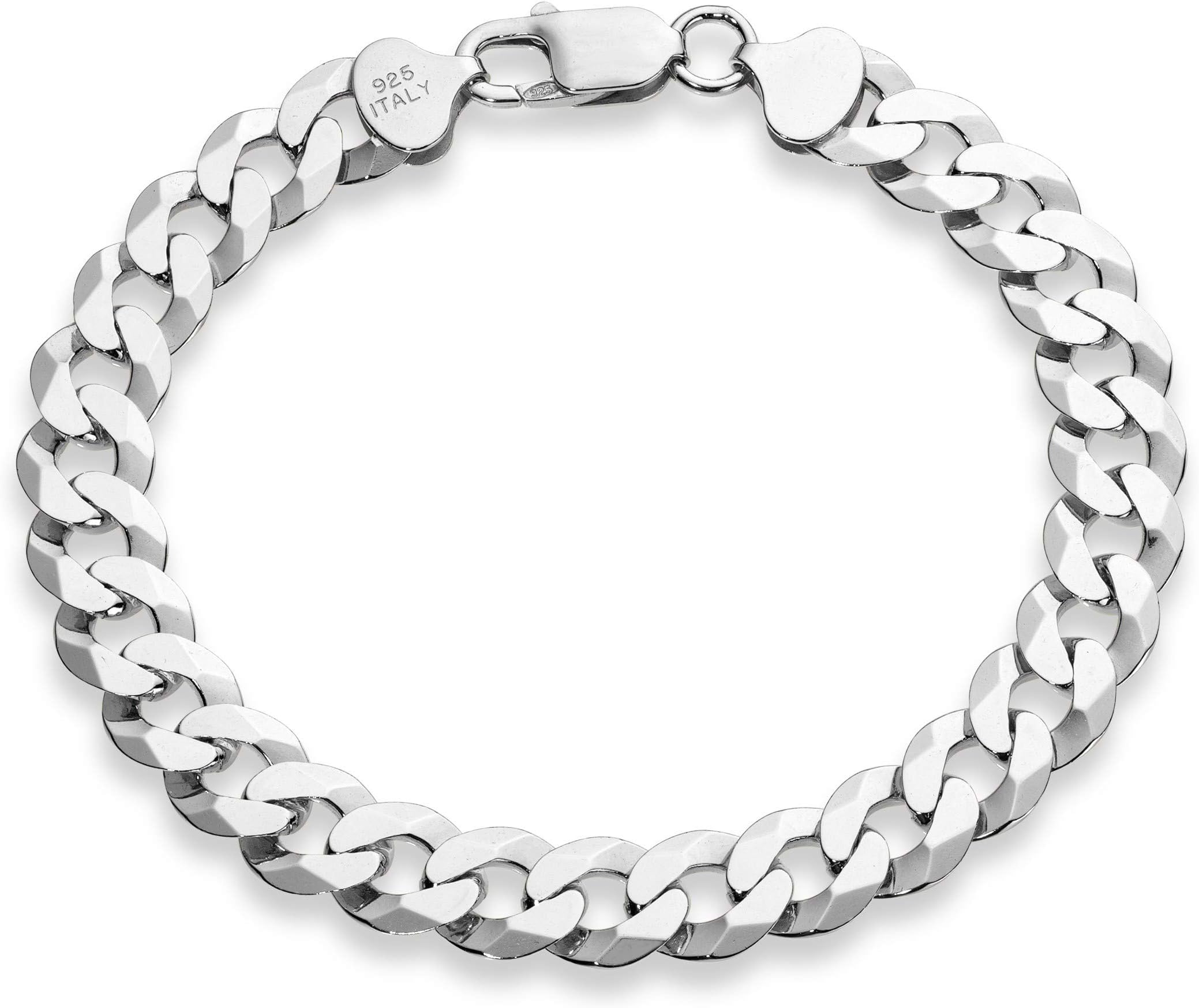 Italian 925 Sterling Silver Solid 9mm Diamond-Cut Cuban Link Curb Chain Bracelet for Men, Made in Italy