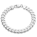 Italian 925 Sterling Silver Solid 9mm Diamond-Cut Cuban Link Curb Chain Bracelet for Men, Made in Italy