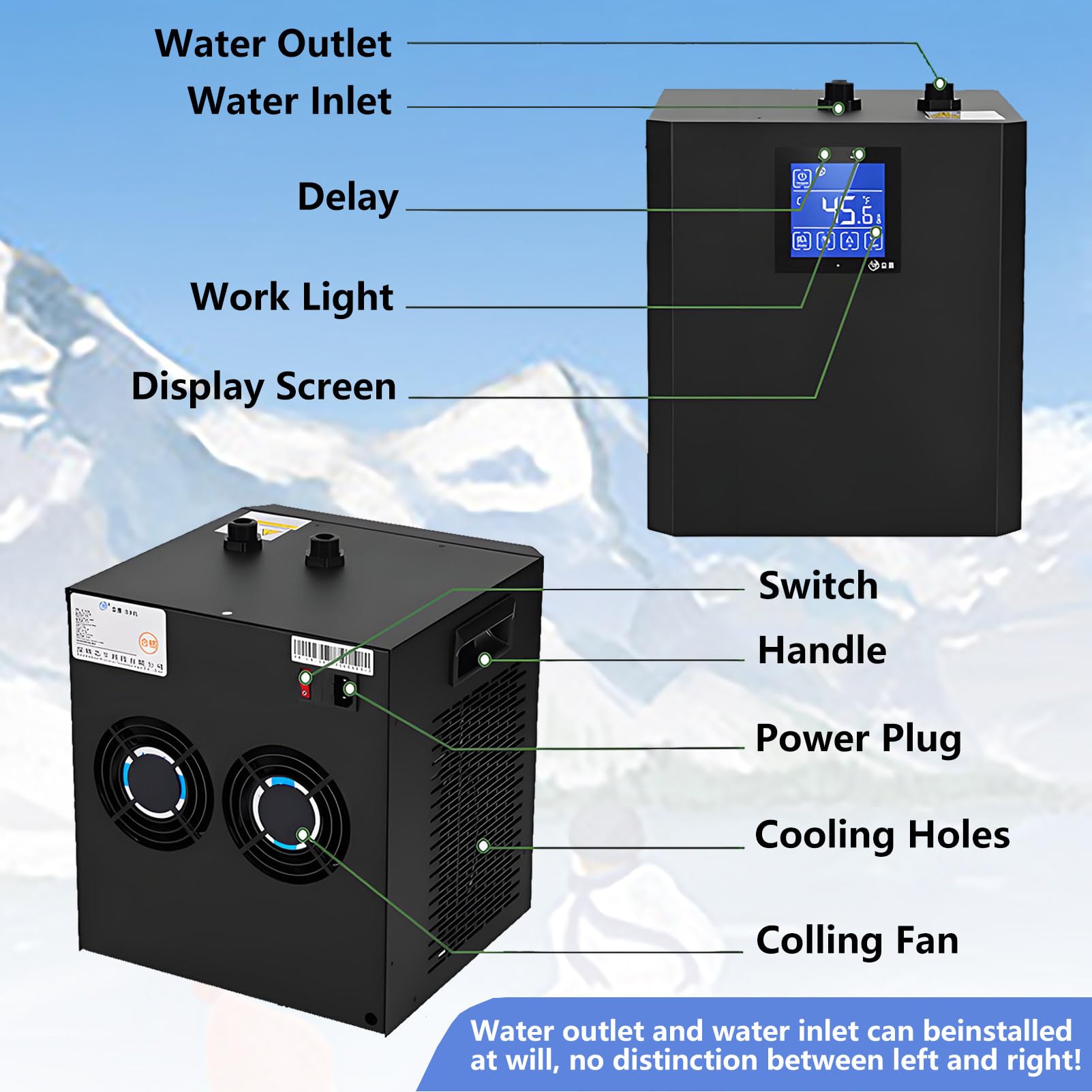 Enfriador de Baño de Hielo de 1/3 HP para Bañeras Sistemas de Enfriamiento de Agua Fría por Inmersión con Filtro Externo Bomba Sumergible Control Remoto Terapia de Recuperación