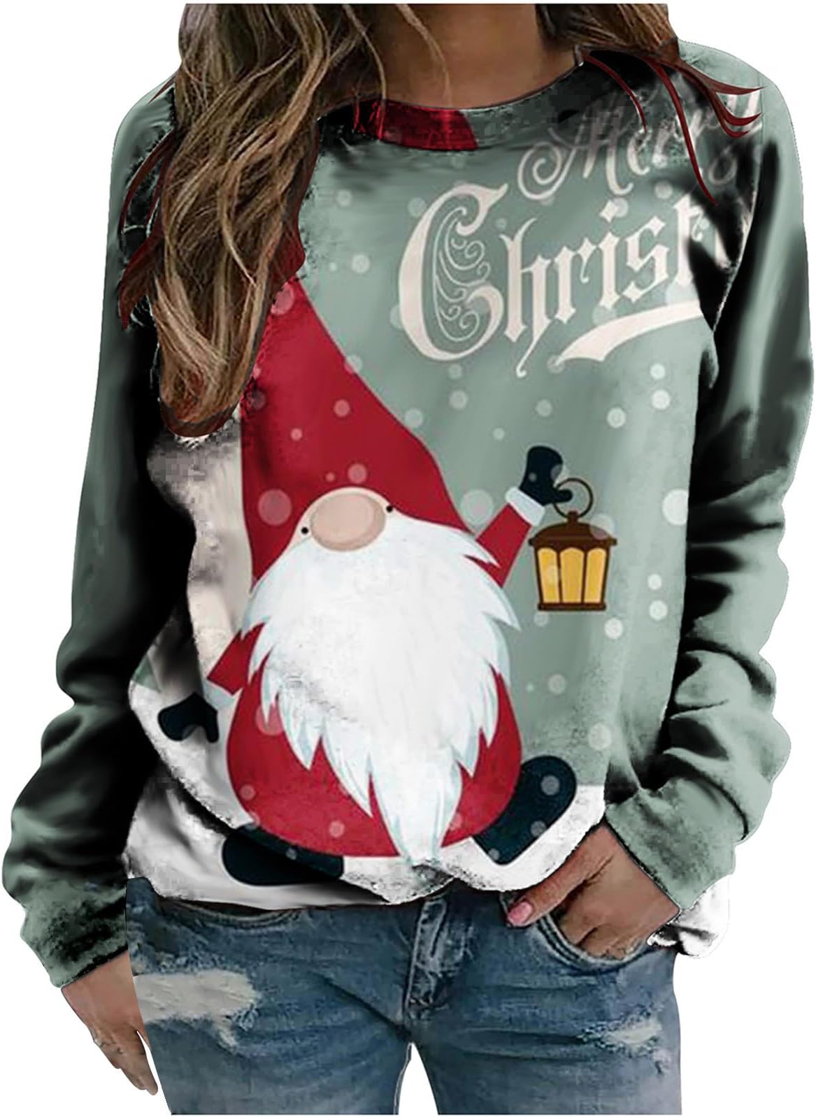 maisdgop Christmas Sweatshirts for Women Casual Printing Tunic Tops Fitted Crewneck Pullover Comfy Winter Warm Sweatshirt