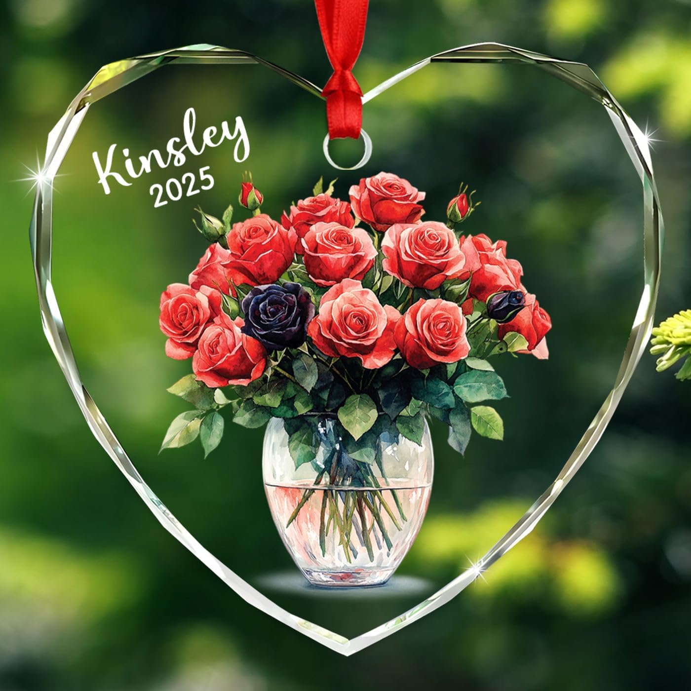 Amazon.com: Personalized Roses Vase Glass Ornament, Customized Year ...