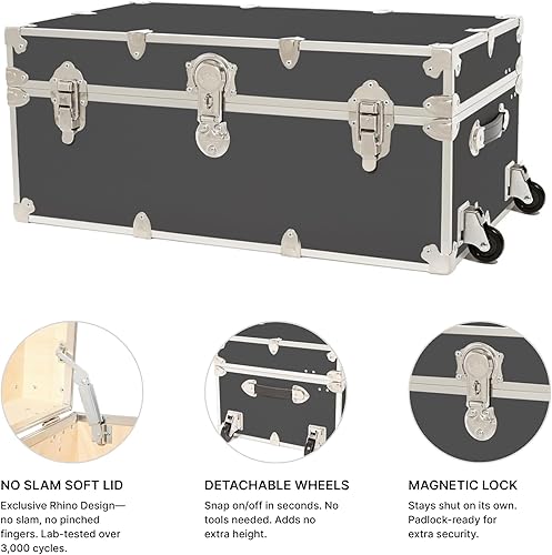 Miniatura 34 de Rhino Trunk & Case Baúl grande de vinilo en relieve de cuero, reposapiés de campamento de verano, baúl de almacenamiento para dormitorio