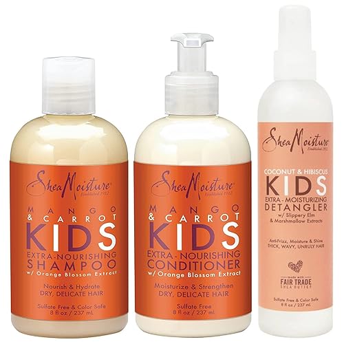 Paquete de Combinación de Cuidado del Cabello Shea Moisture - Incluye Mango y Zanahoria de 8 oz Champú KIDS Extra Nutritivo Acondicionador KIDS