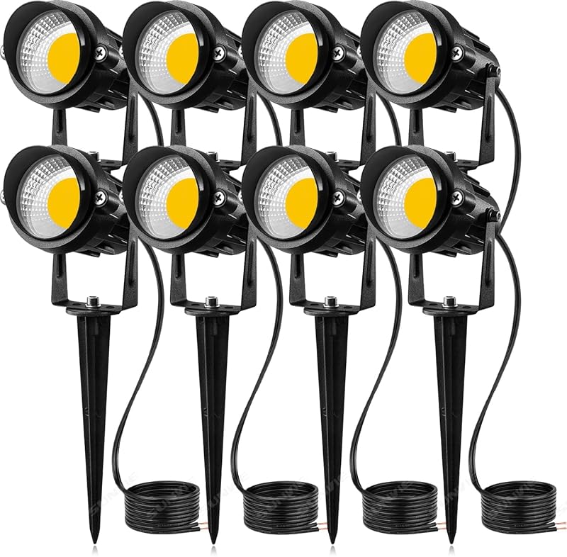 12V Low Voltage LED Landscape Lights Outdoor with Spike Stand 8Pack | 12-24V 3000K Waterproof 900LM Yard Pathway Garden Lights Wired Wall Tree Flag Landscape Spot lights Outdoor (No Connector)