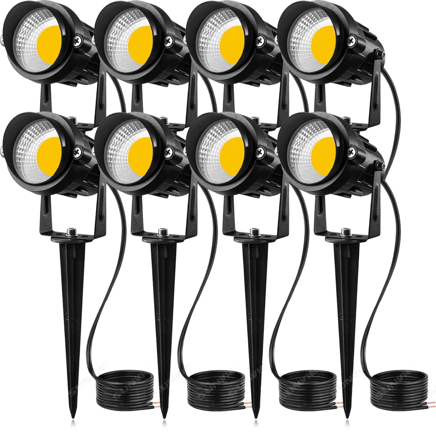 Photo 1 of SUNVIE 12W LED Landscape Lights Low Voltage (AC/DC 12V) Waterproof Garden Pathway Lights Super Warm White (3000K 900LM) Walls Trees Flags Outdoor Spotlights with Spike Stand (8 Pack)
