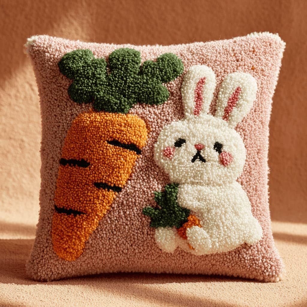 Kitquiver Decor Latch Hook Cushion Kit,Rabbit DIY Pillow Cover 43X43Cm