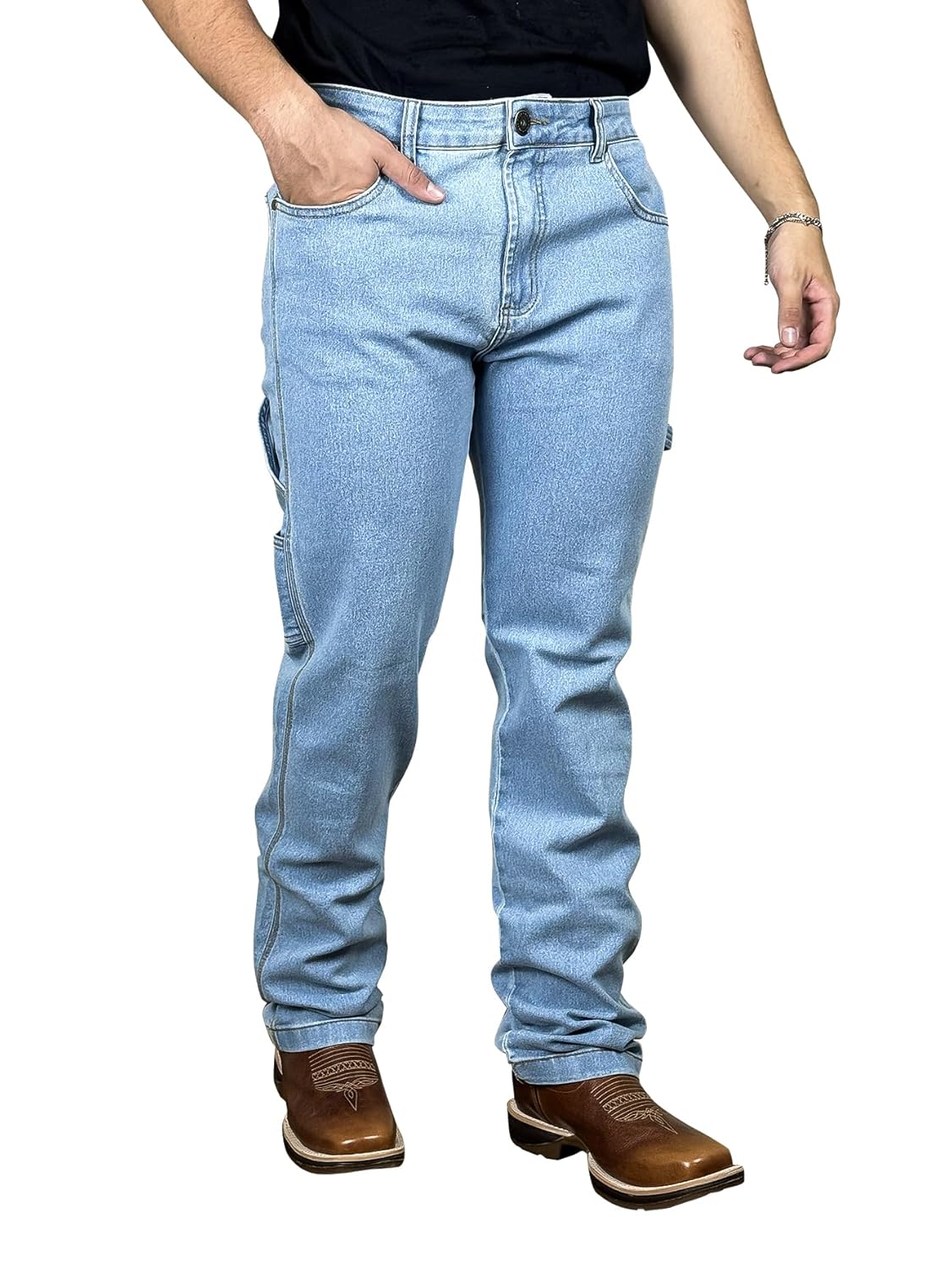 Calca Jeans Country Carpinteira Masculina Lycra Barra Larga Texana Peão Rodeio Agro Pura Raça