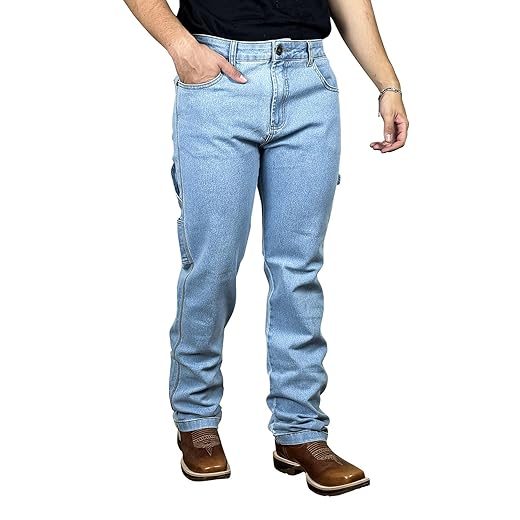 Calca Jeans Country Carpinteira Masculina Cowboy Texana Elastano Barra Larga Pura Raça