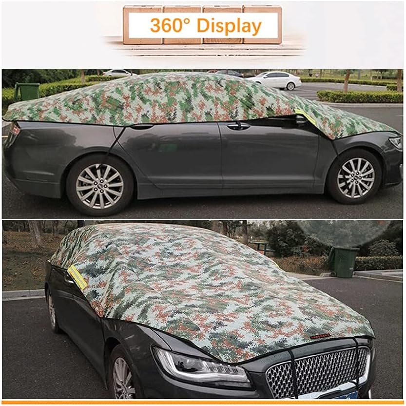 Anti-Hail Half Car Cover for Sedan Outdoor Rainproof Half Hood Cover All Weather Waterproof Car Protect Cloth Thicken Sun Visor(Color:Multi-Colored,Size:4700-4900mm)